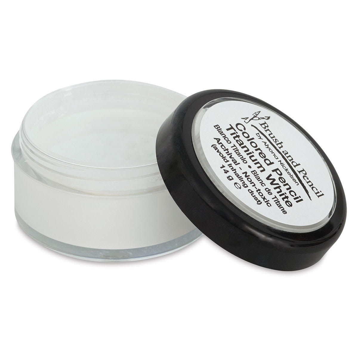 Brush and Pencil Colored Pencil Titanium White - Jar open showing Titanium White with lid adjacent