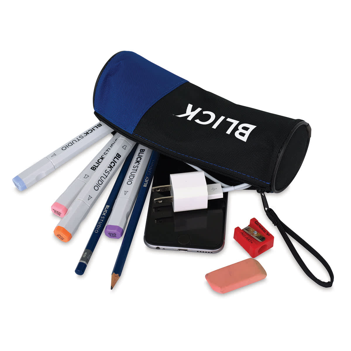 Blick Pencil Case - shown open with various markers and pencils partially out