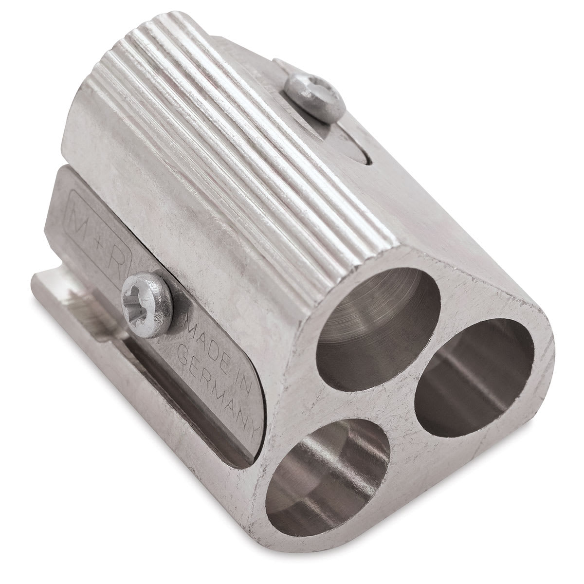 Mobius & Ruppert Triple-Hole Sharpener - Right angled view showing longest hole
