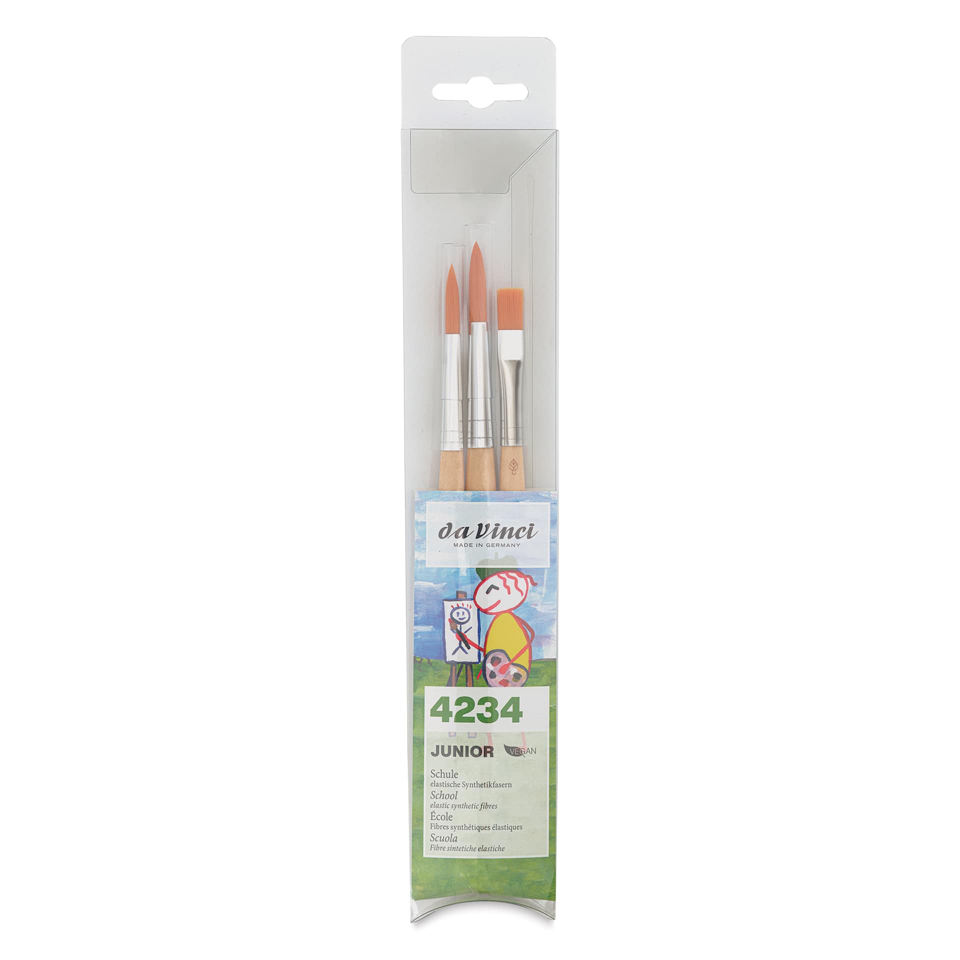 Da Vinci Junior Synthetic Brushes - Short Handle, Assorted, Set of 3, front of the packaging