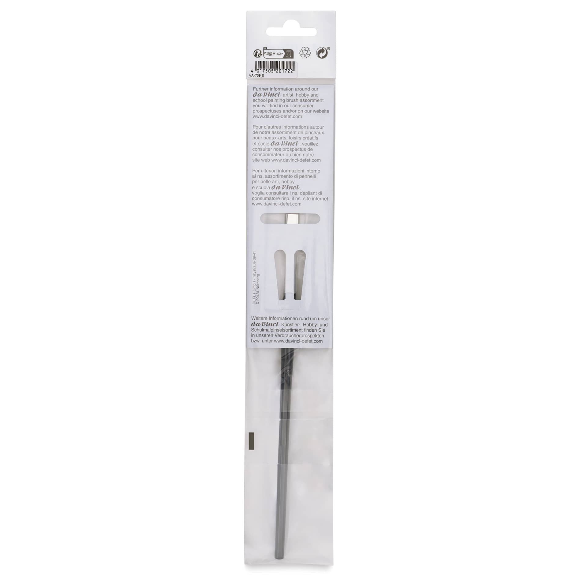 Da Vinci Kazan Squirrel Striper Brush - Sword Striper, Size 0, back of the packaging