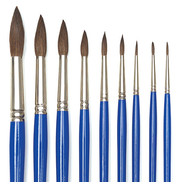 Blick Scholastic Camel Hair Brush Set - Round, Short Handle, Set of 9 close up