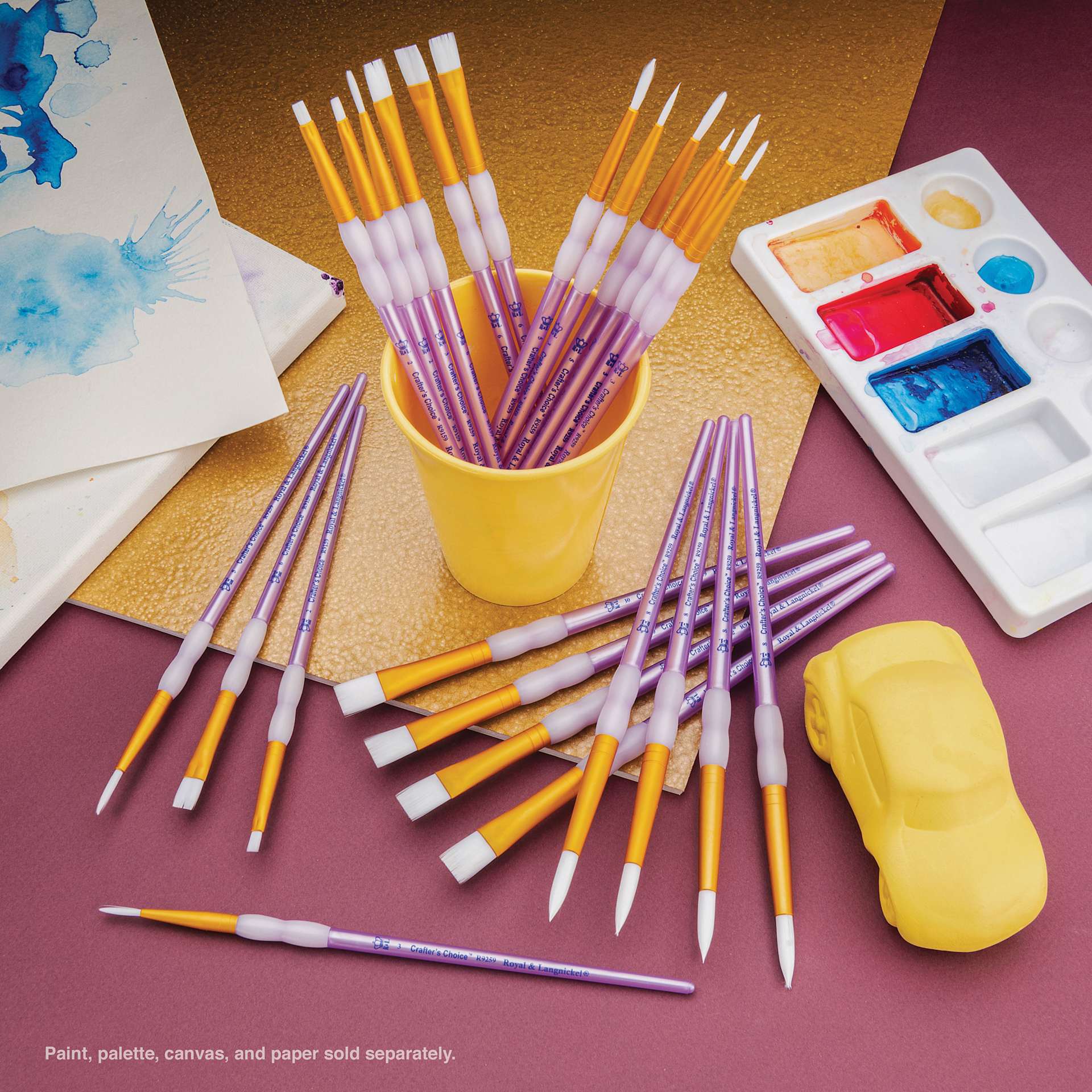 Royal & Langnickel Crafter's Choice White Taklon Brushes - Classroom Value Pack, brushes laid out