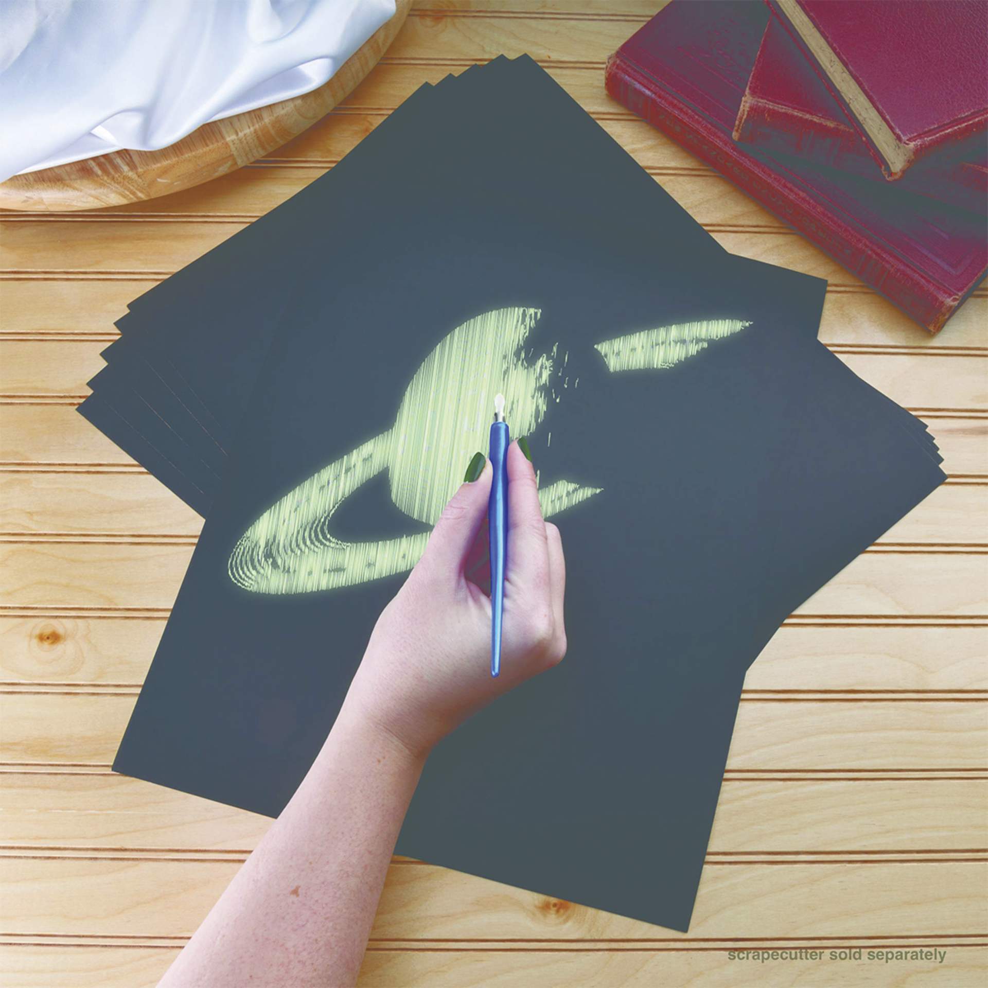 Royal & Langnickel Engraving Art Blank Board - Glow in the Dark, 11" x 14", Pkg of 6 - in use