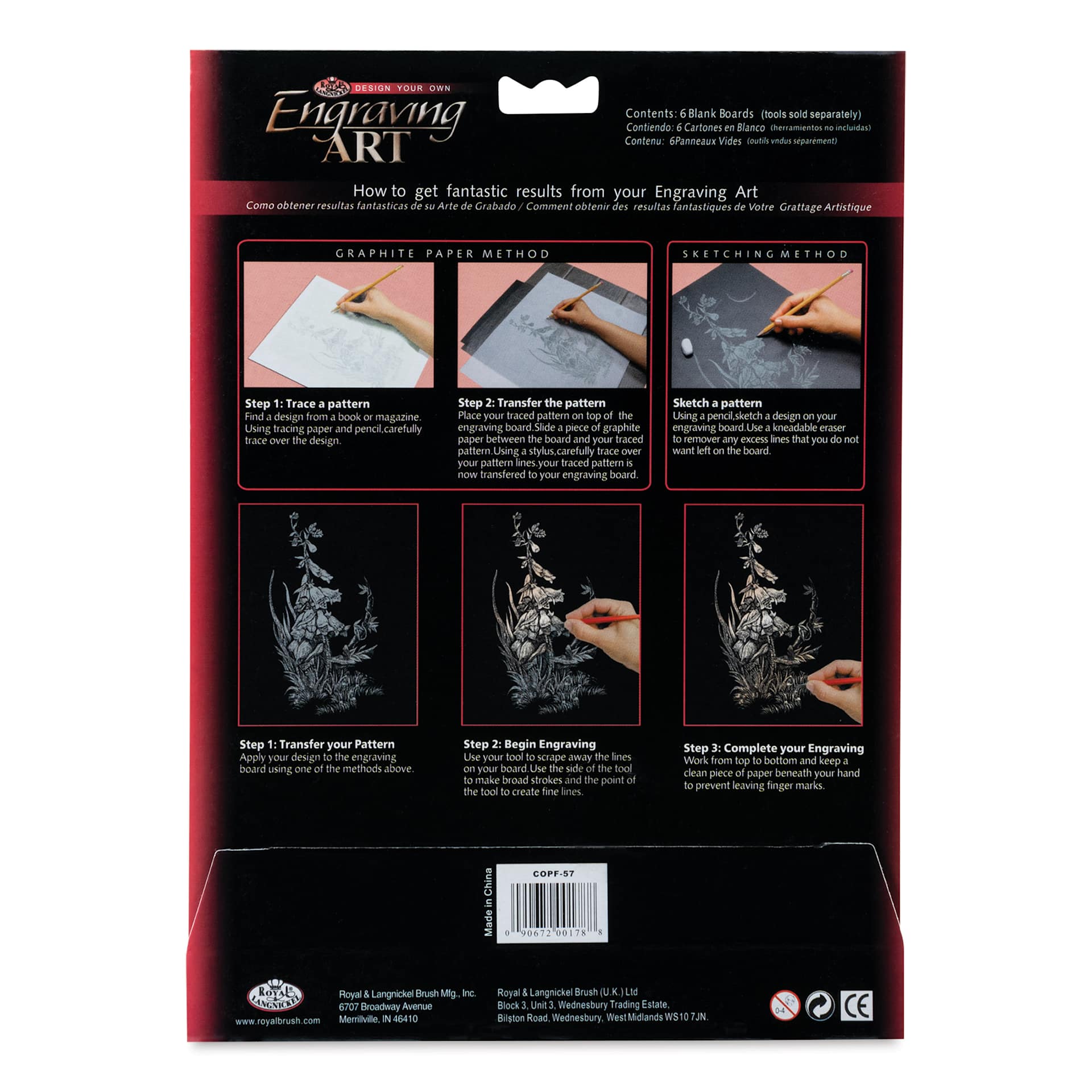 Royal & Langnickel Engraving Art Blank Board - Copper Foil, 5" x 7", Pkg of 6 back of packaging