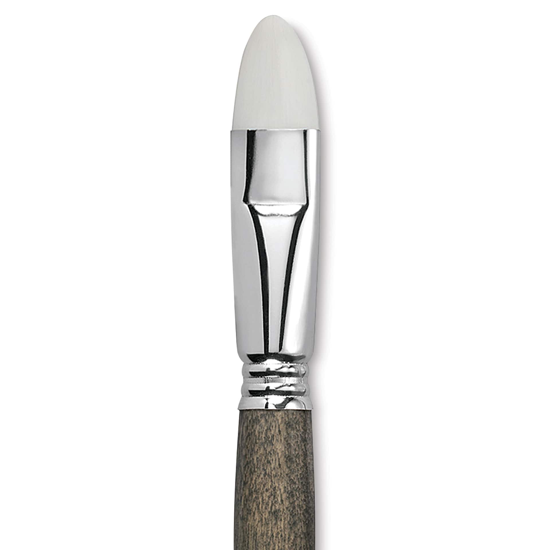 Escoda Perla Toray White Synthetic Brush - Bright, Short Handle, Size 18 (Close-up of brush)