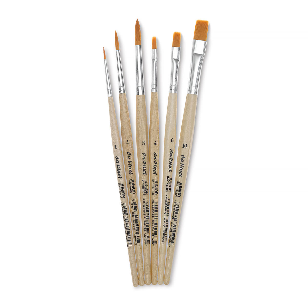 Da Vinci Junior Synthetic Brushes - Assorted Styles of brushes shown upright
