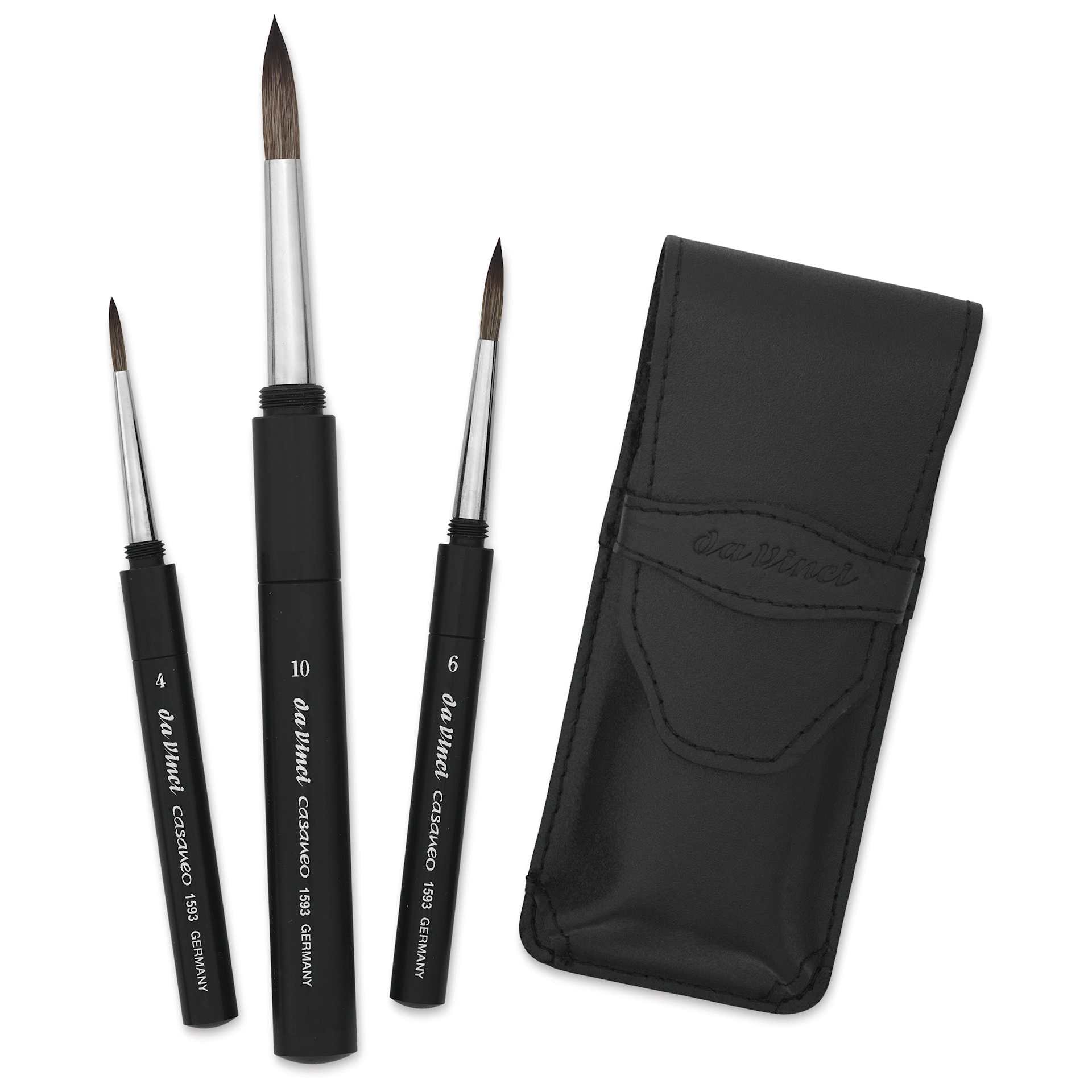 Da Vinci Casaneo Synthetic Squirrel Watercolor Brush Set - Round, Travel Set of 3, Short Handle, brushes attached