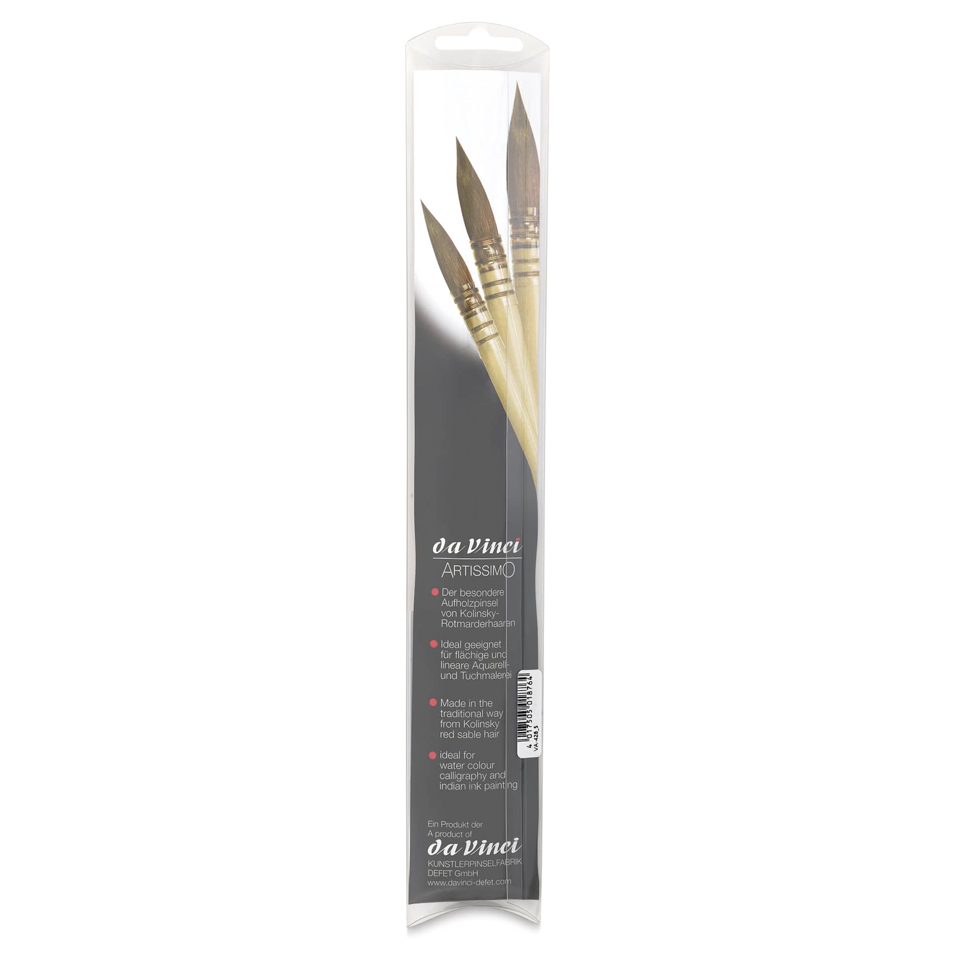  Da Vinci Artissimo Kolinsky Red Sable Brush - Quill, Size 5, back of the packaging