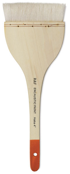 R&F Encaustic Hake Brushes - 4" Short Handle Hake brush shown upright
