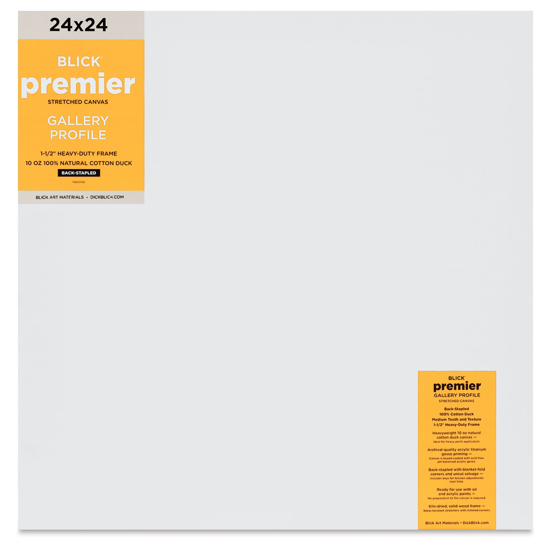 Blick Premier Stretched Cotton Canvas - Gallery Profile, Back-Stapled, 24" x 24" front