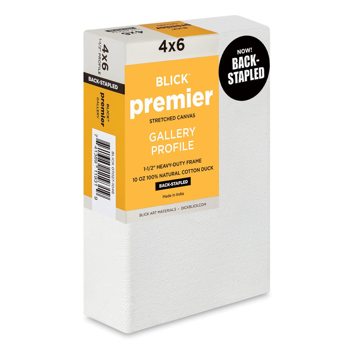 Blick Premier Stretched Cotton Canvas - Gallery Profile, Back-Stapled, 4" x 6" (side view)