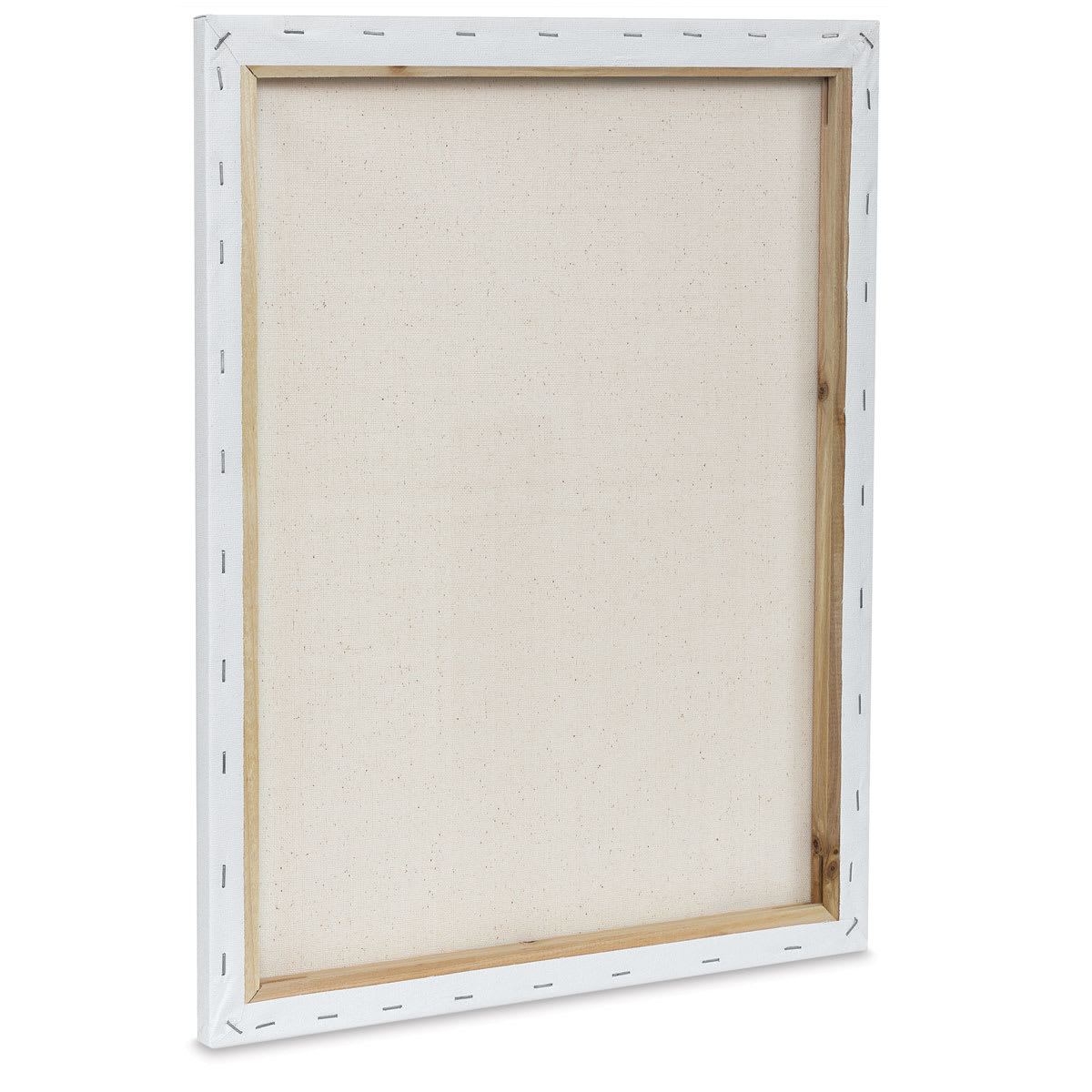 Blick Super Value Canvas Bulk Pack - 16'' x 20'', Pkg of 40. Back view of stapled canvas edges.