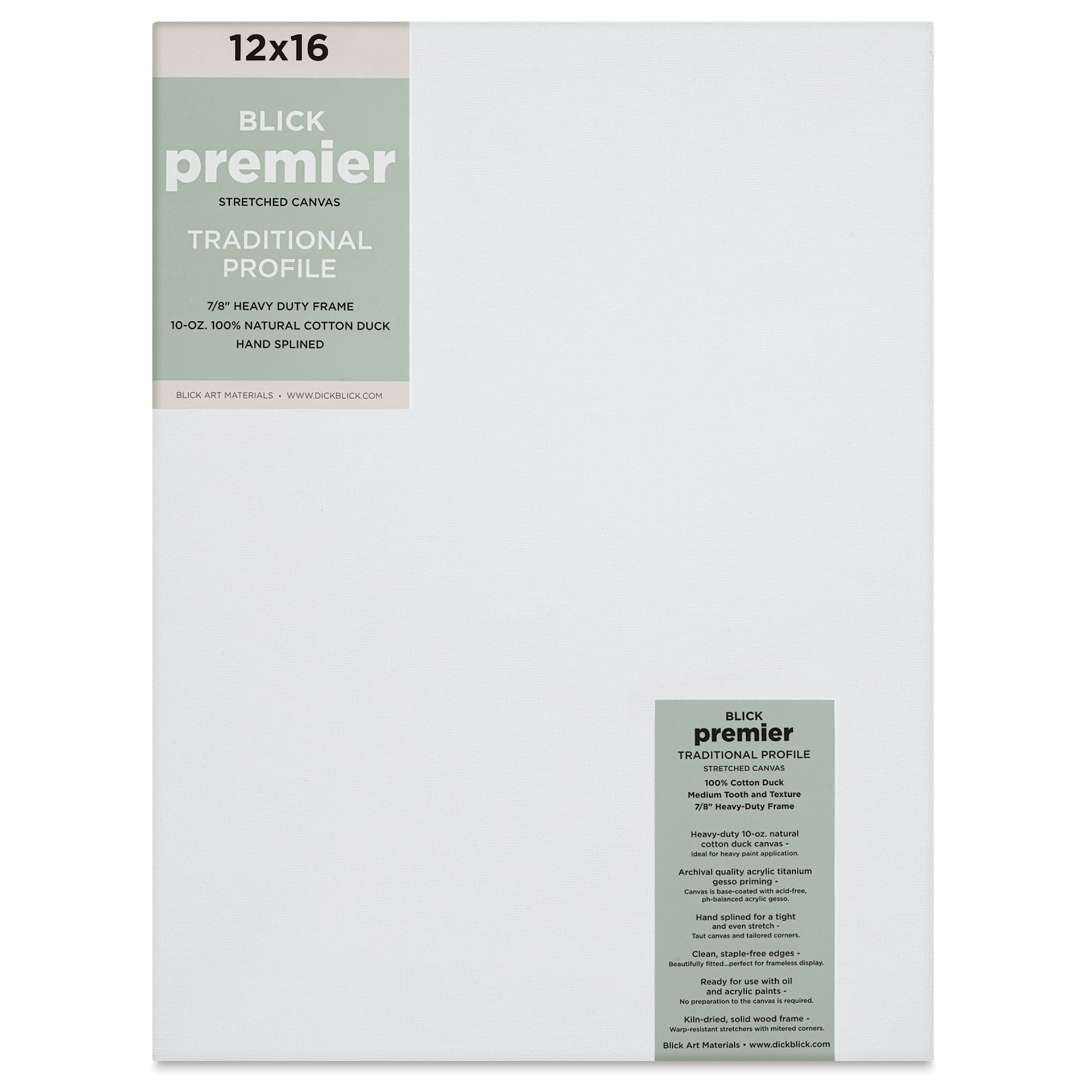 Blick Premier Stretched Cotton Canvas - Traditional Profile, Splined, 12" x 16", front