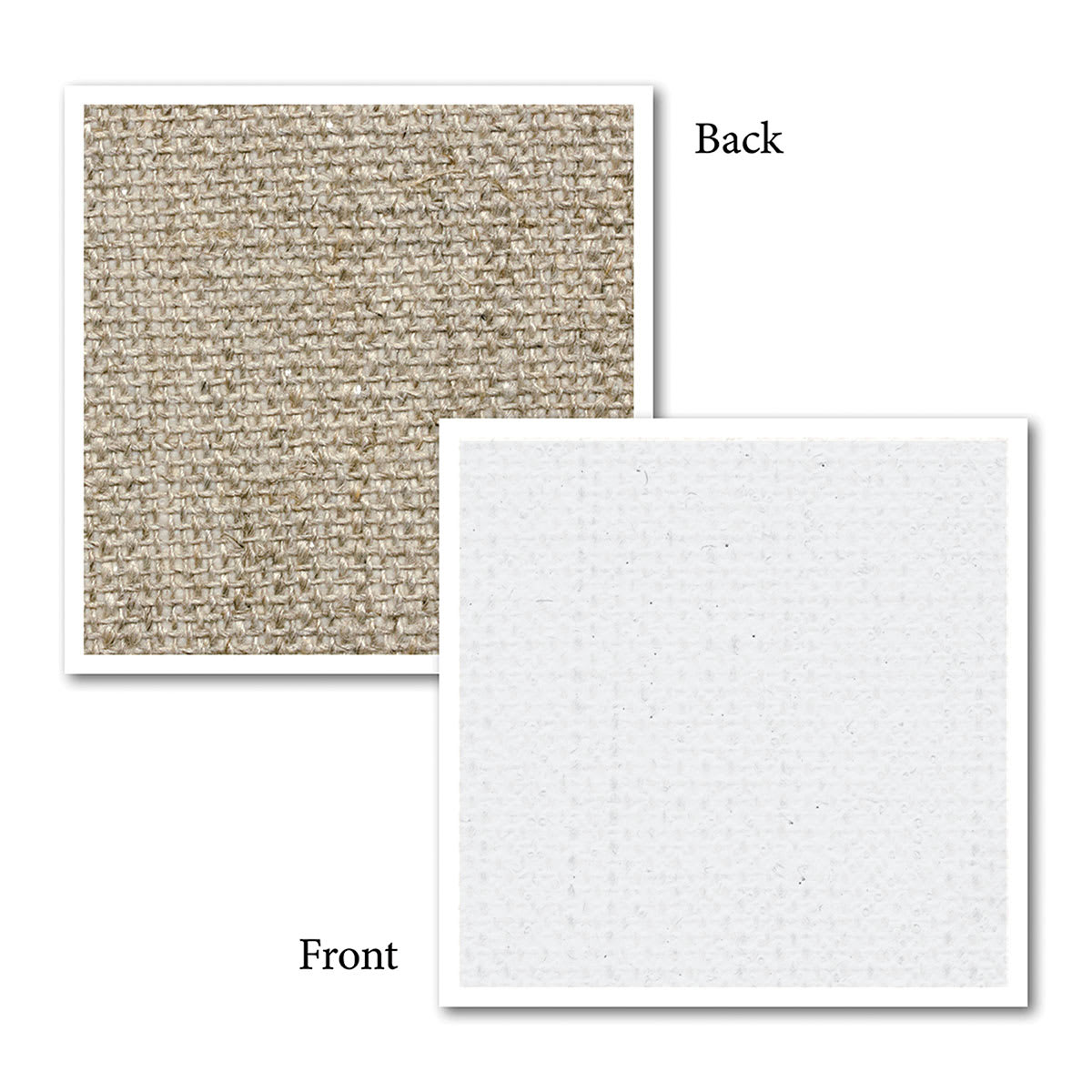 Caravaggio 509 Linen Roll - 83" x 5 yds , Single Weave, Medium Texture showing front and back of canvas