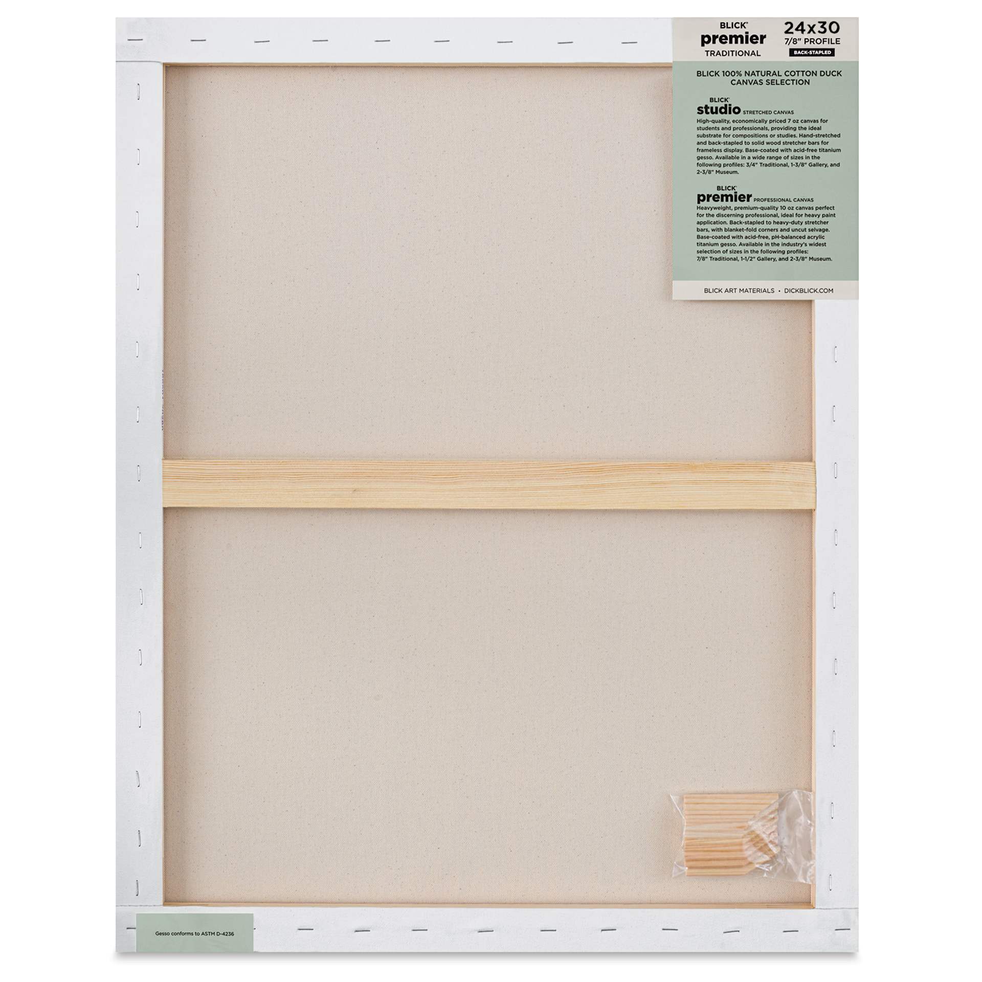 Blick Premier Stretched Cotton Canvas - Traditional Profile, Back-Stapled, 24" x 30", back