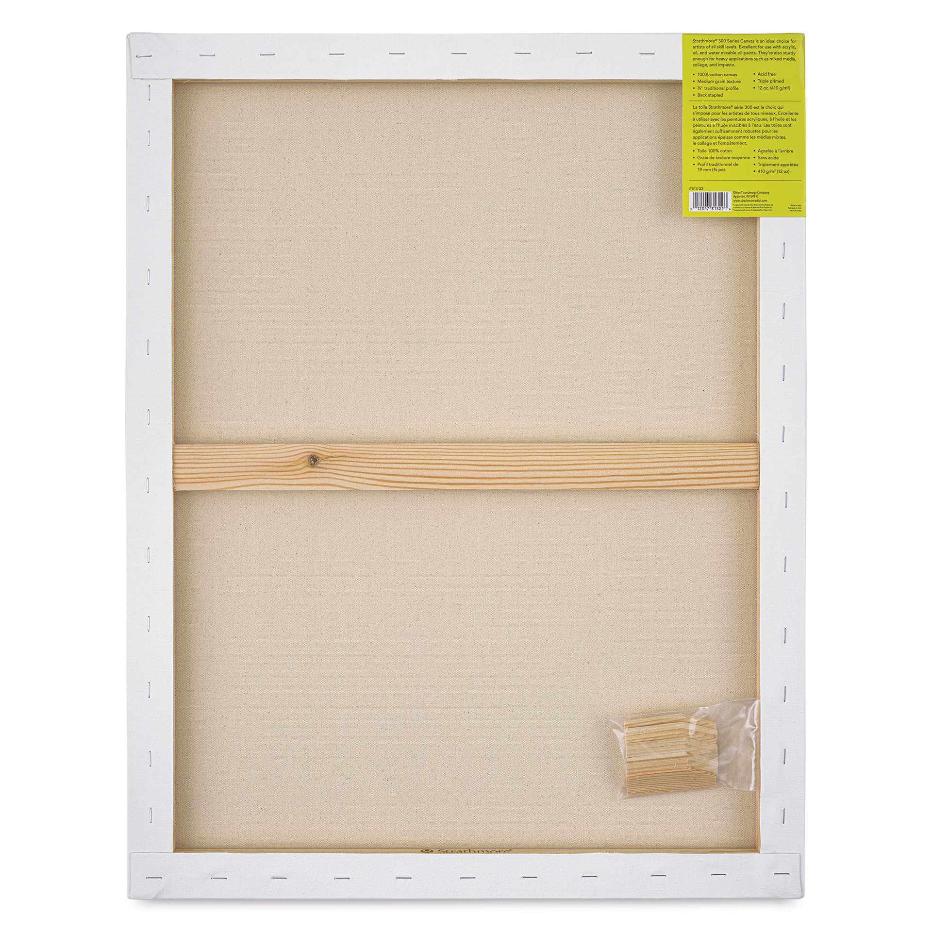 Strathmore 300 Series Stretched Cotton Canvas - 3/4" Profile, 22" x 28" back