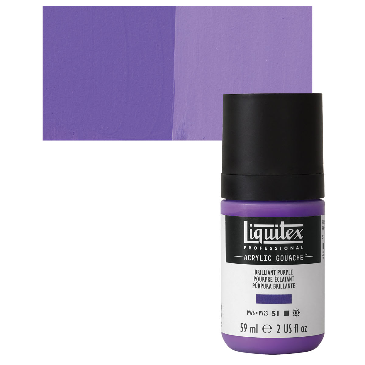 Liquitex Acrylic Gouache - Brilliant Purple, 59 ml bottle and swatch