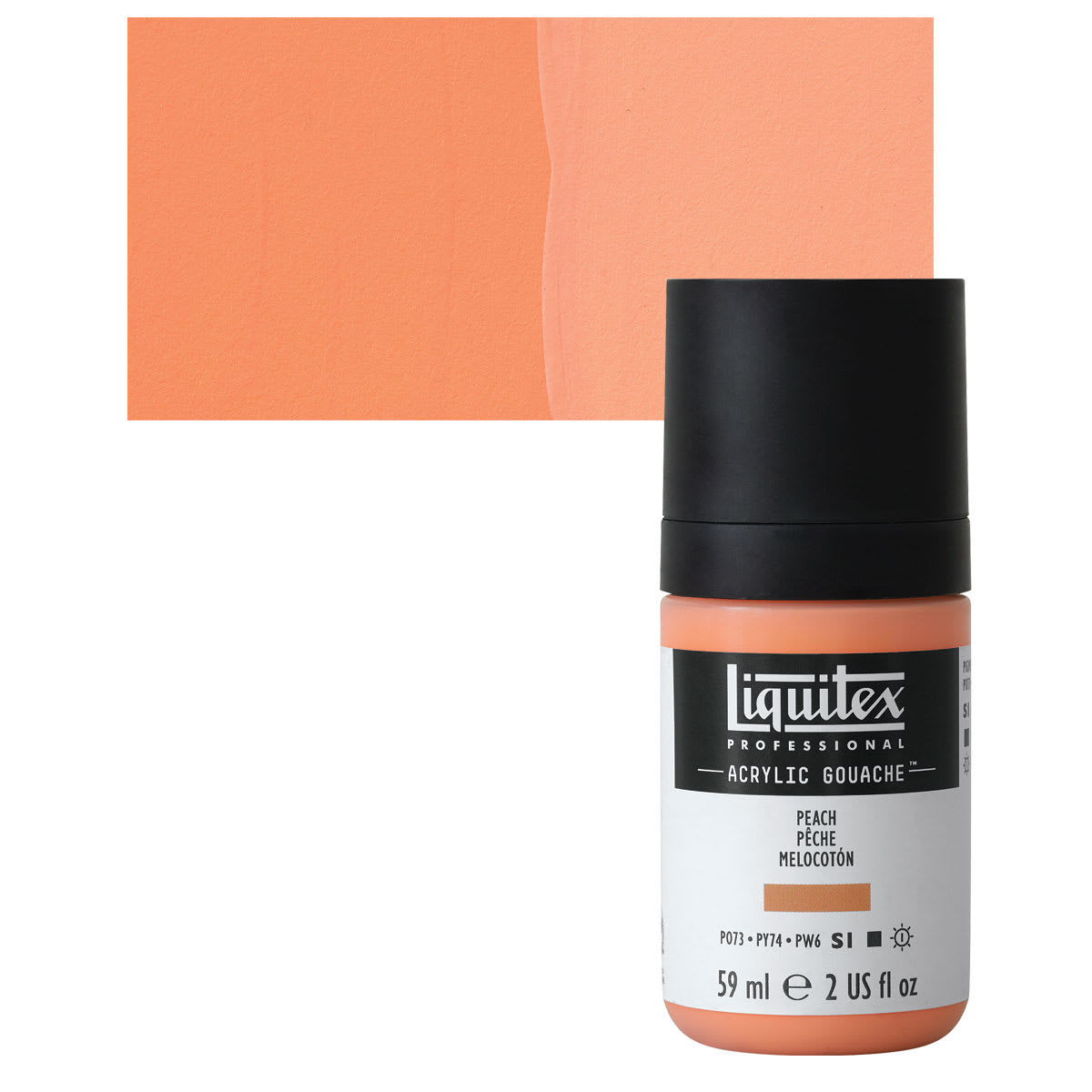 Liquitex Acrylic Gouache - Peach, 59 ml bottle and swatch