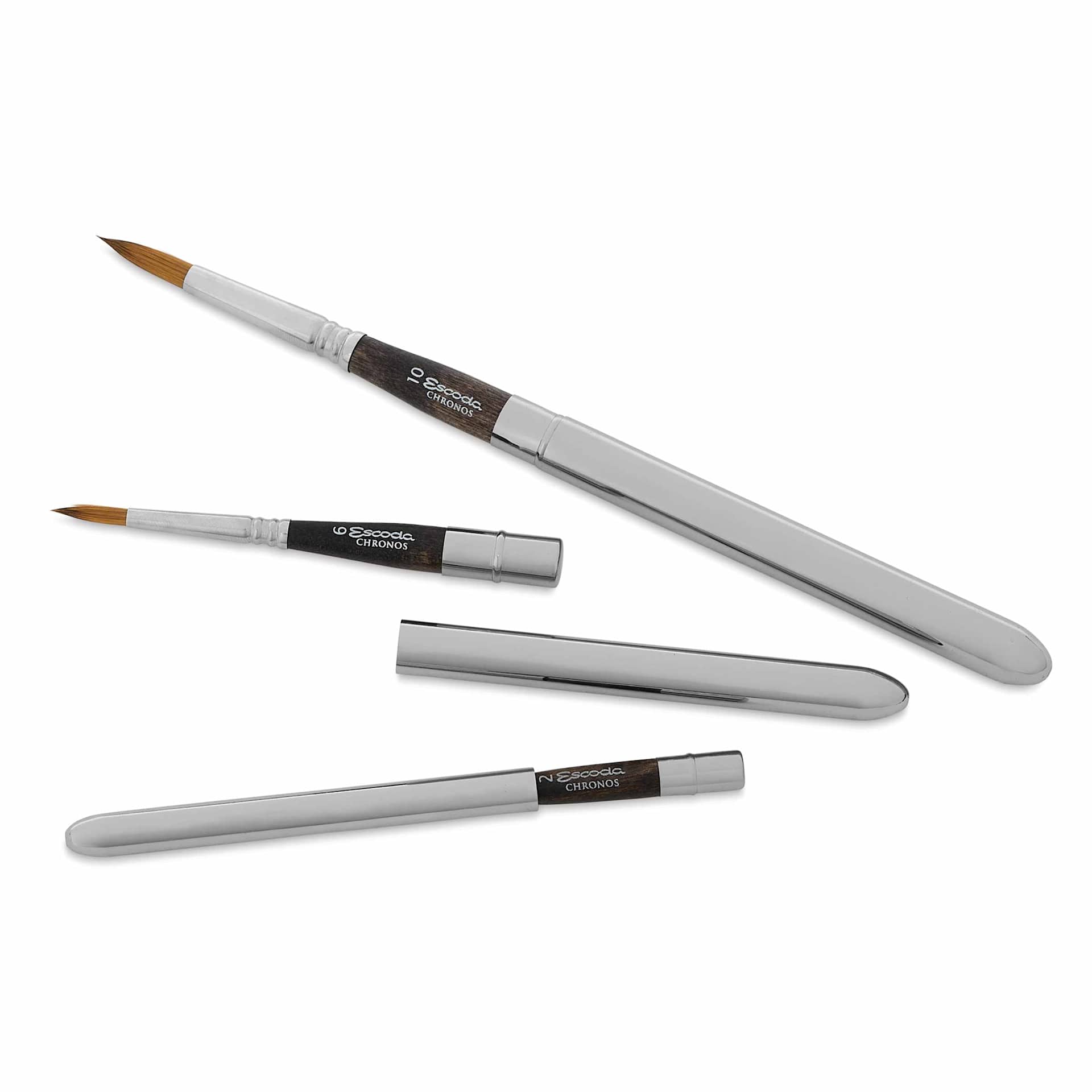 Escoda Chronos Synthetic Blend Travel Brushes - Set of 3, full length, separated, and travel-safe.