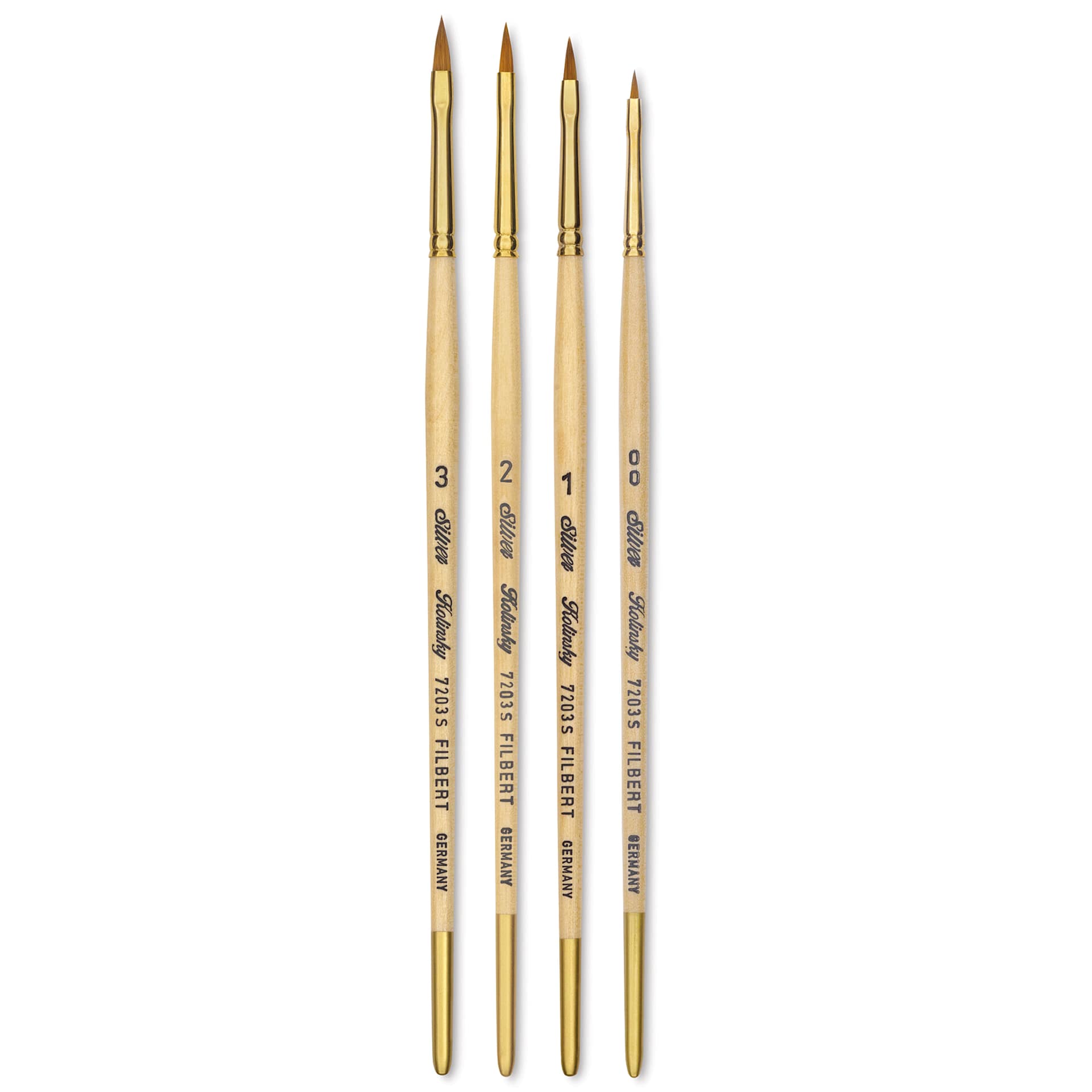 Silver Brush Silver Kolinsky Red Sable Brushes, four Filbert brushes spread out