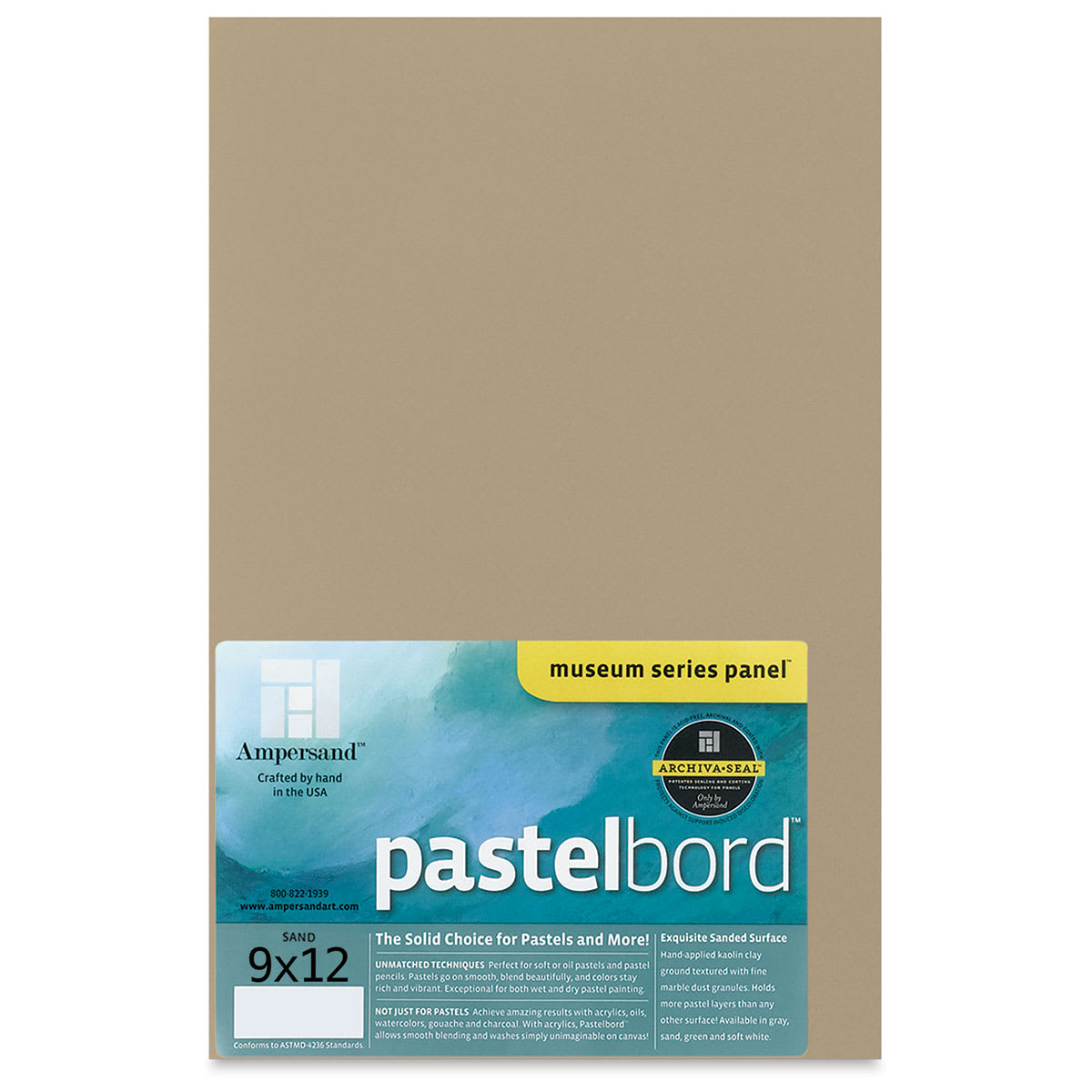 Ampersand Pastelbord Panel - 9" x 12", 1/8" Profile, Sand