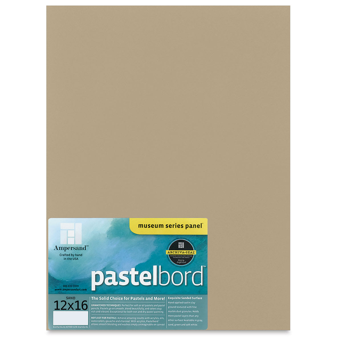 Ampersand Pastelbord Panel - 12" x 16", 1/8" Profile, Sand
