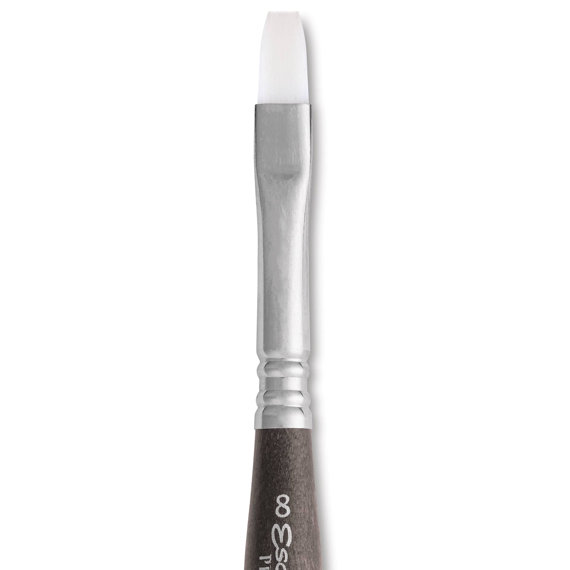 Escoda Perla Toray White Synthetic Travel Brush - Bright, Short Handle, Size 8, close-up