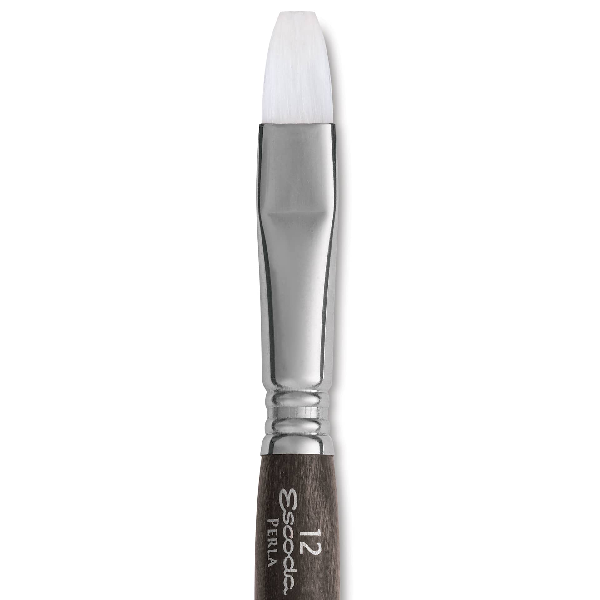 Escoda Perla Toray White Synthetic Travel Brush - Bright, Short Handle, Size 12, close-up