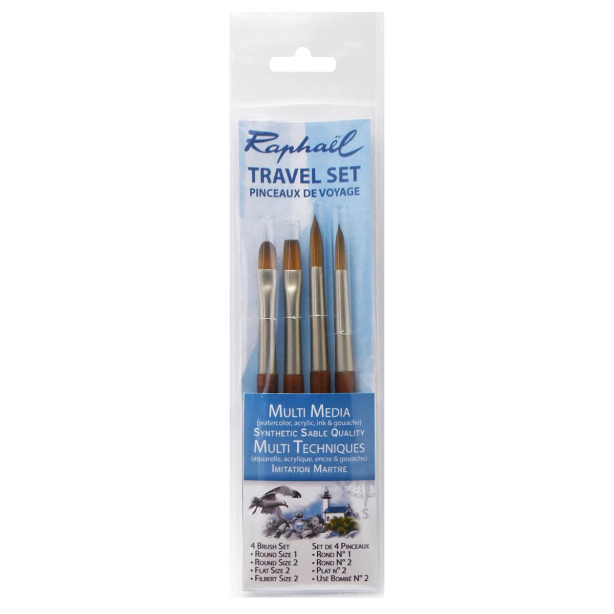 Raphaël Precision Mini Brushes - Set of 4, Short Handle, Travel Assorted