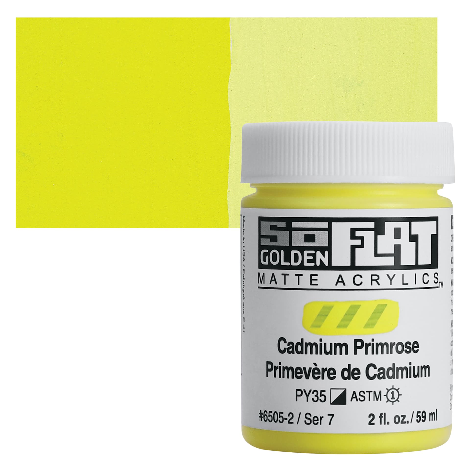 Golden SoFlat Matte Acrylic Paint - Cadmium Primrose, 59 ml, Jar and swatch