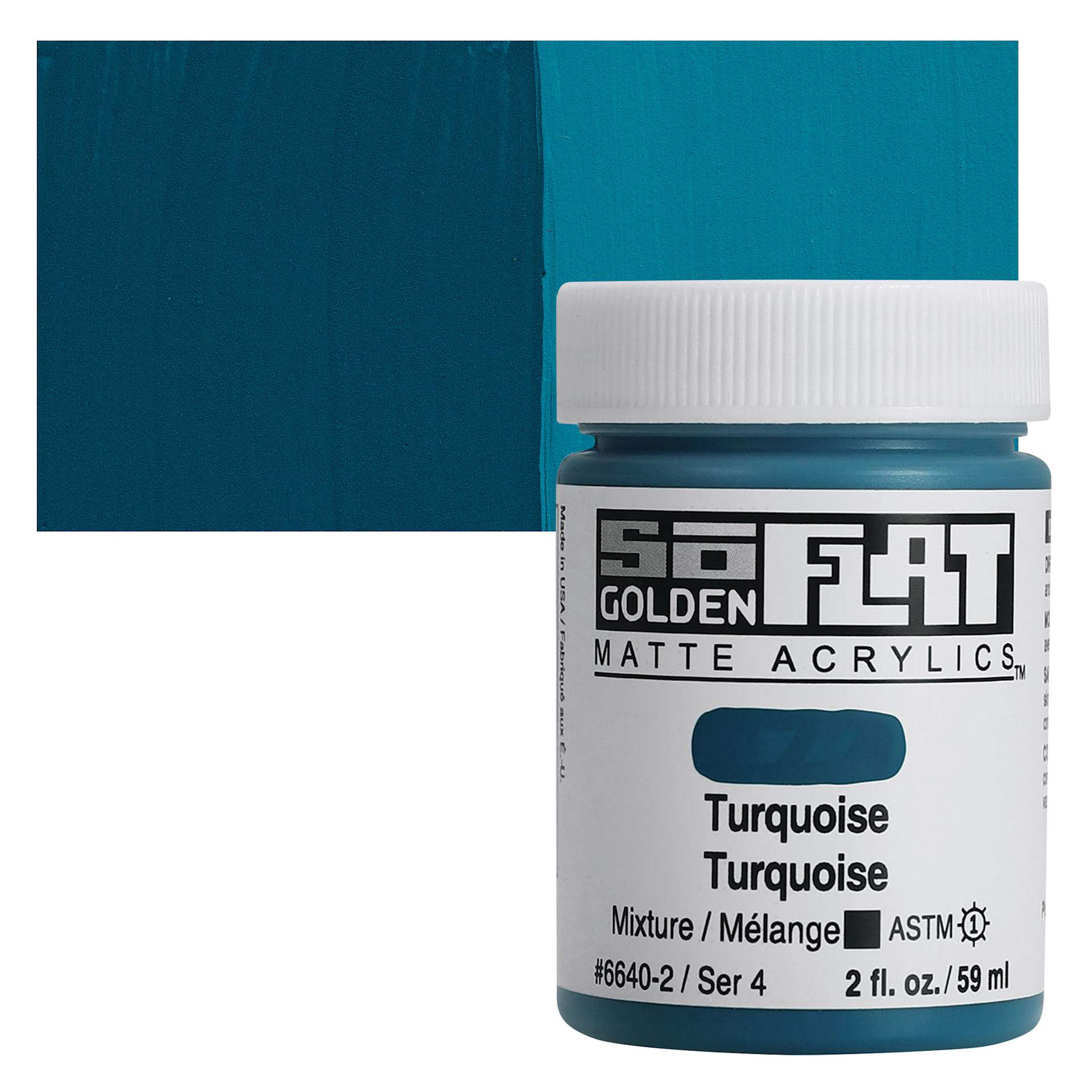 Golden SoFlat Matte Acrylic Paint - Turquoise, 59 ml, Jar and swatch