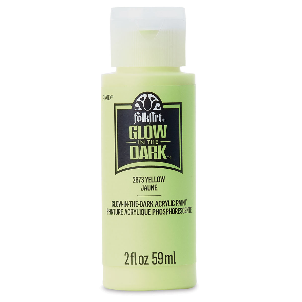 Plaid FolkArt Glow In The Dark Acrylic Paint - Yellow, 2 oz, Bottle (Front)