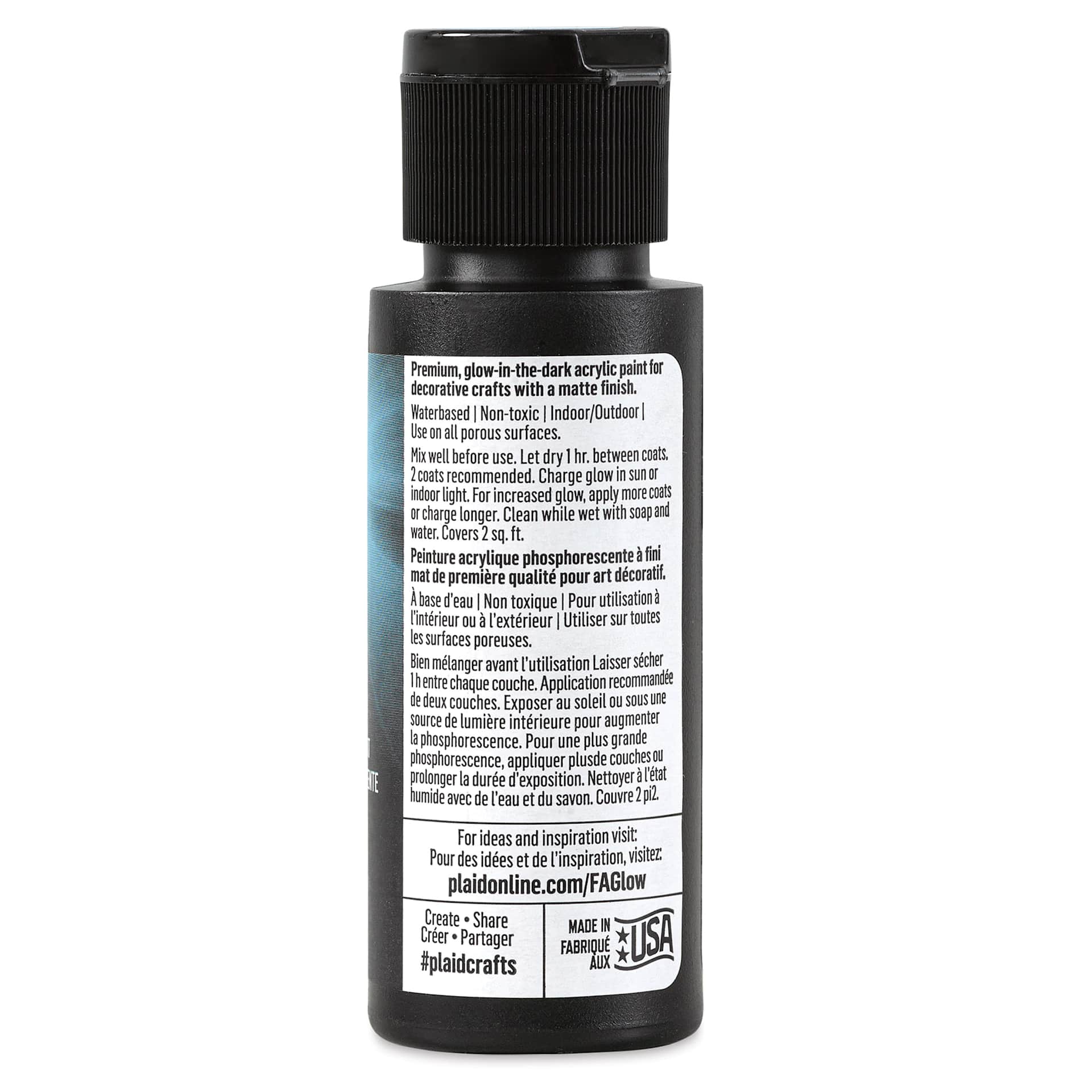 FolkArt Invisible Glow Acrylic Paint - Blue Beam, 2 oz (Back of bottle)