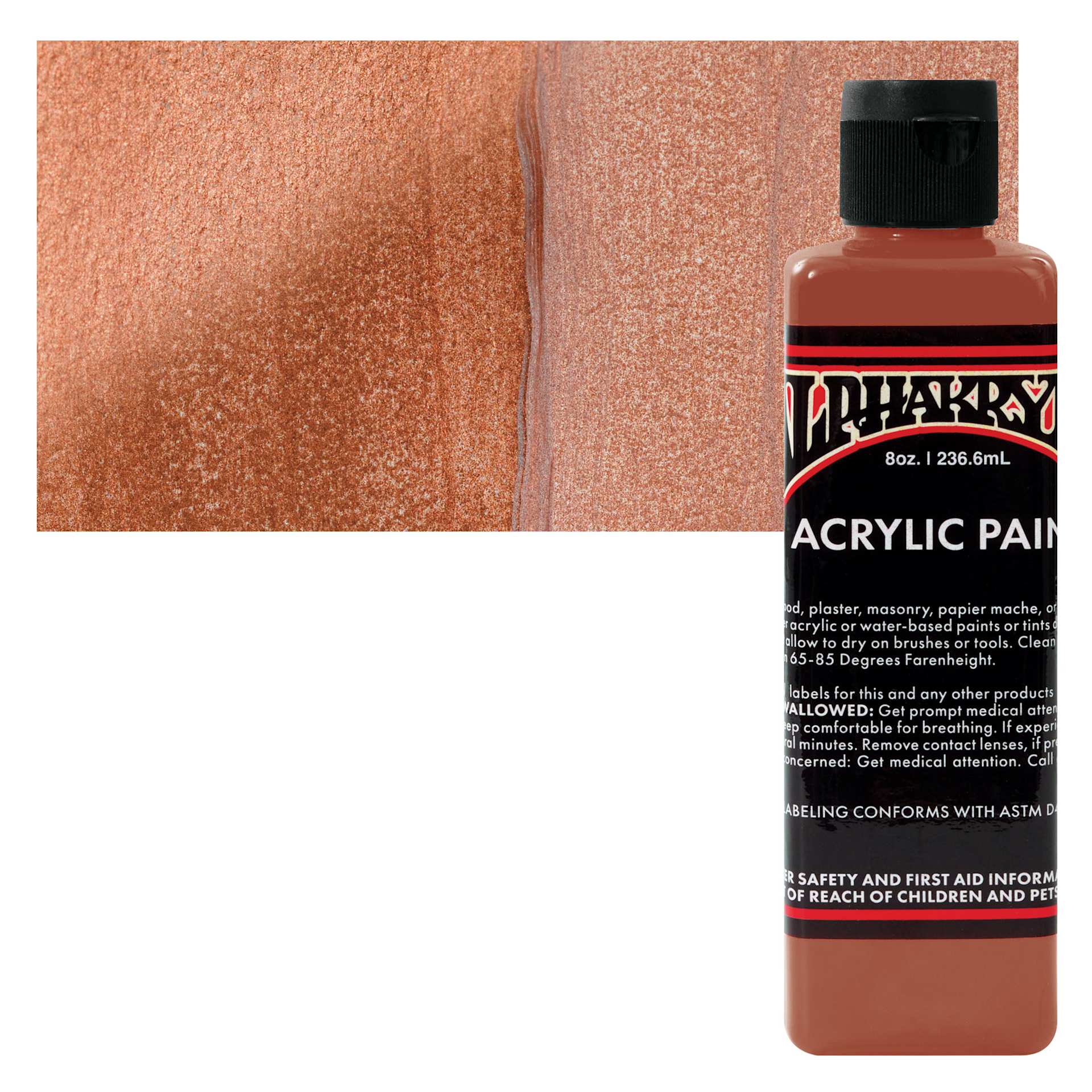 Alpha6 Alphakrylic Acrylic Paint - Metallic Crimson, 8 oz bottle and swatch