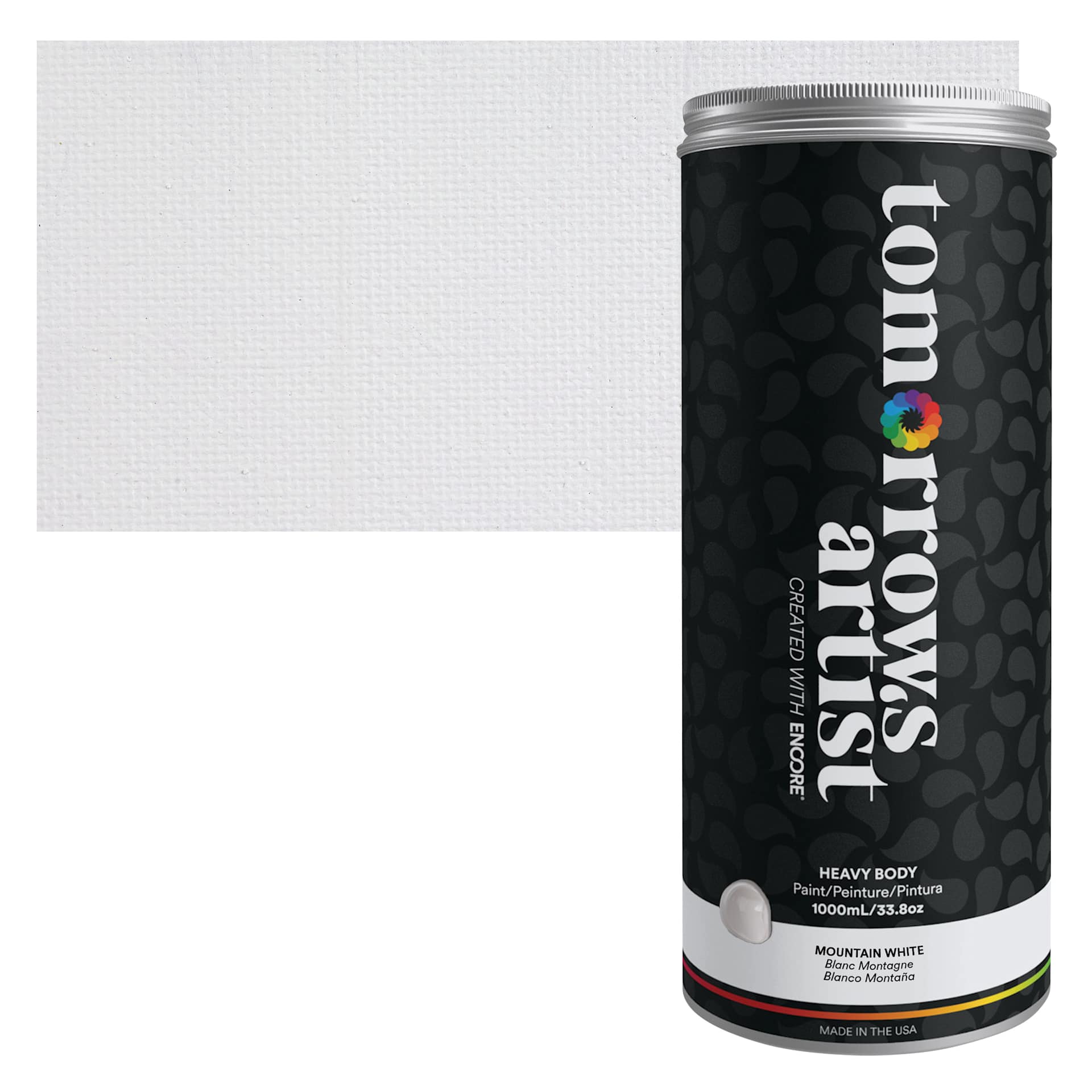 Tomorrow's Artist Eco-Friendly Heavy Body Acrylic Paint - Mountain White, 1 L jar and swatch