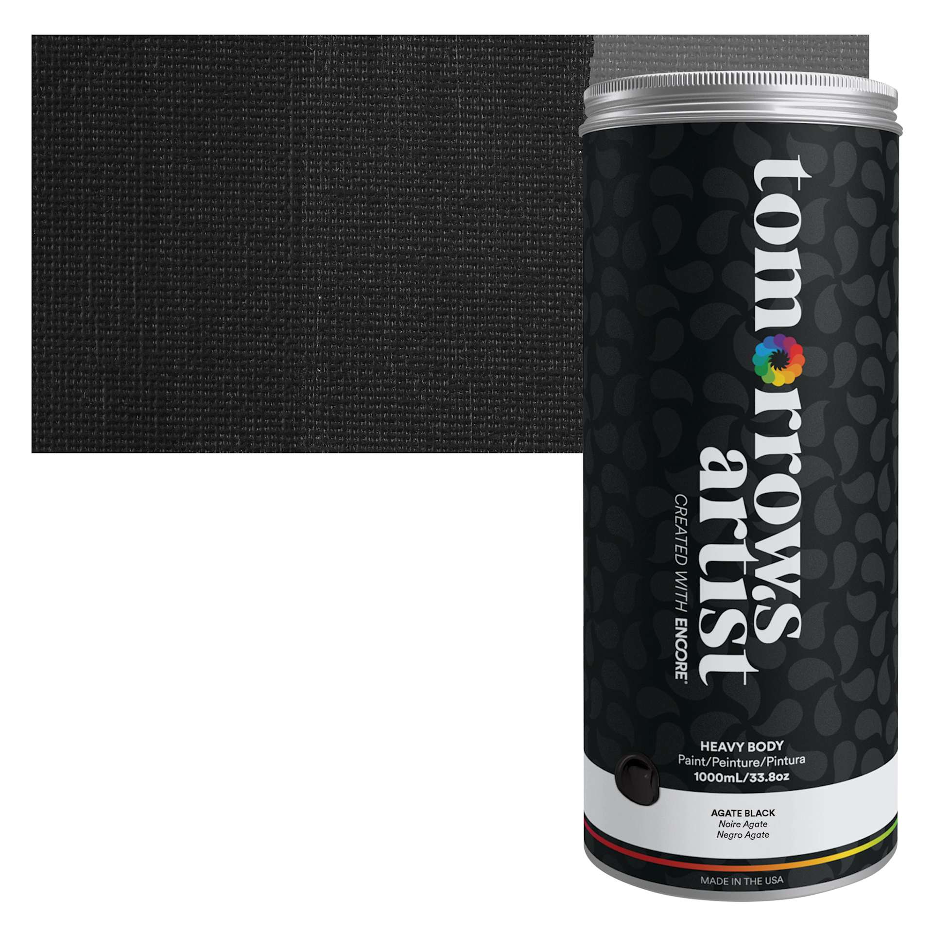 Tomorrow's Artist Eco-Friendly Heavy Body Acrylic Paint - Agate Black, 1 L jar and swatch
