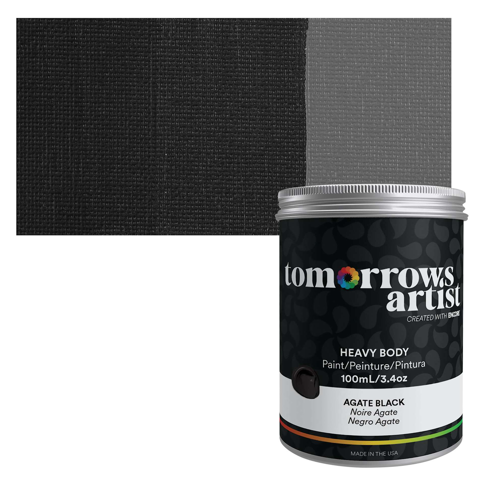 Tomorrow's Artist Eco-Friendly Heavy Body Acrylic Paint - Agate Black, 100 ml jar and swatch