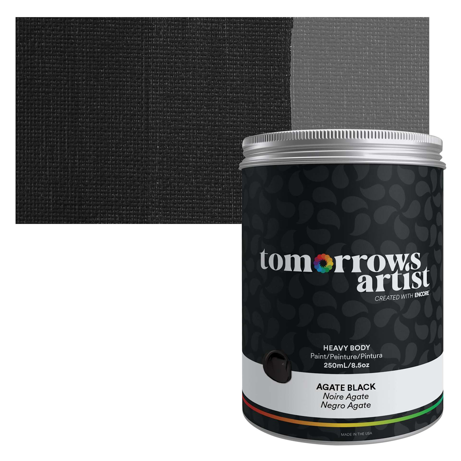 Tomorrow's Artist Eco-Friendly Heavy Body Acrylic Paint - Agate Black, 250 ml jar and swatch