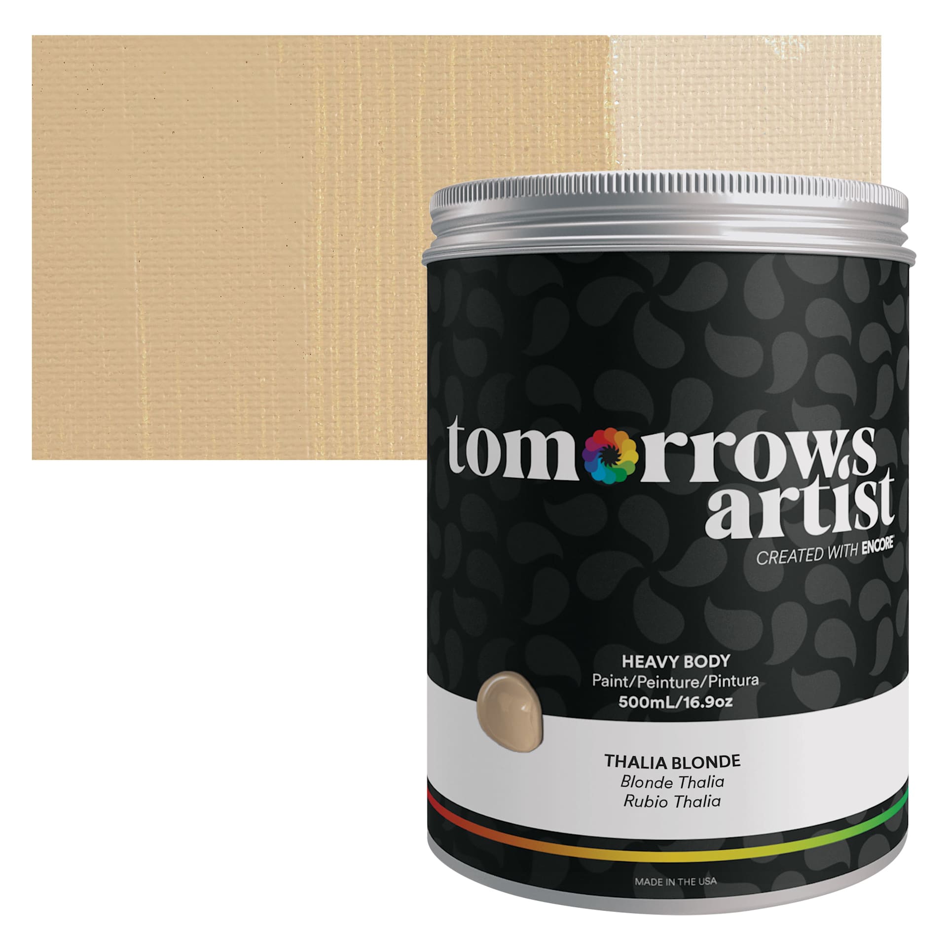 Tomorrow's Artist Eco-Friendly Heavy Body Acrylic Paint - Thalia Blonde, 500 ml jar and swatch