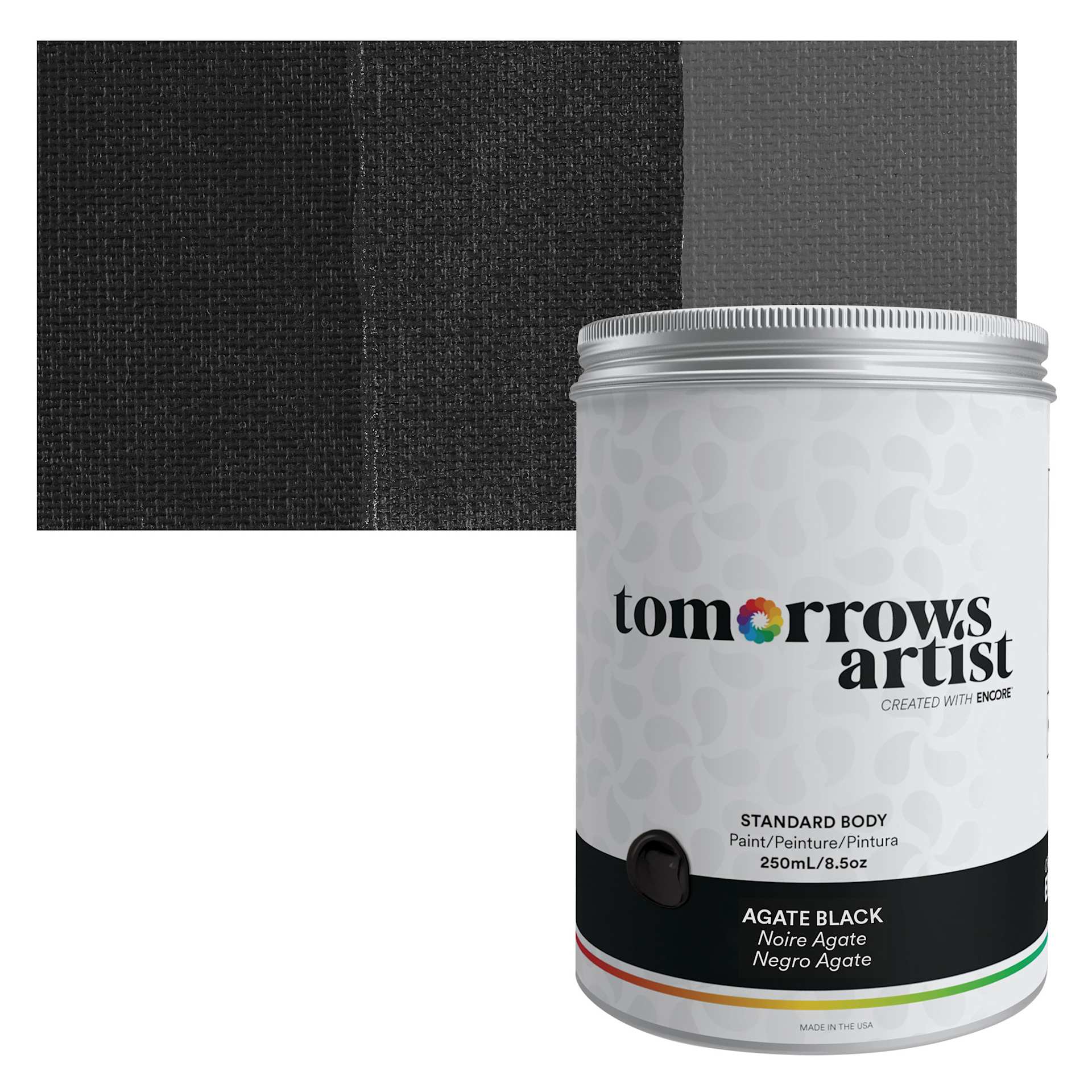 Tomorrow's Artist Eco-Friendly Standard Body Acrylic Paint - Agate Black, 250 ml jar and swatch