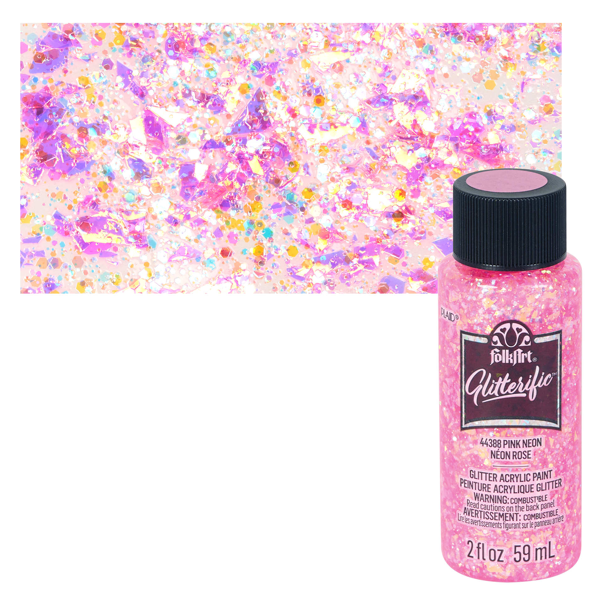 FolkArt Glitterific Acrylic Paint - Neon Pink - Bottle and Swatch