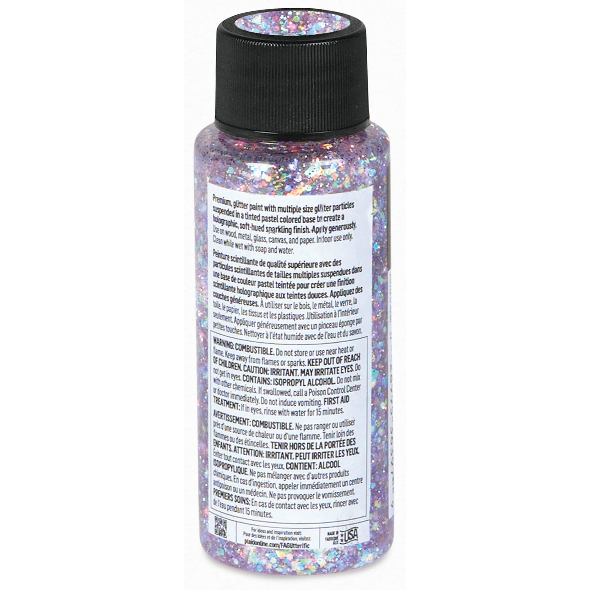 FolkArt Glitterific Pastel Paint - Pastel Purple, 2 oz, back of bottle