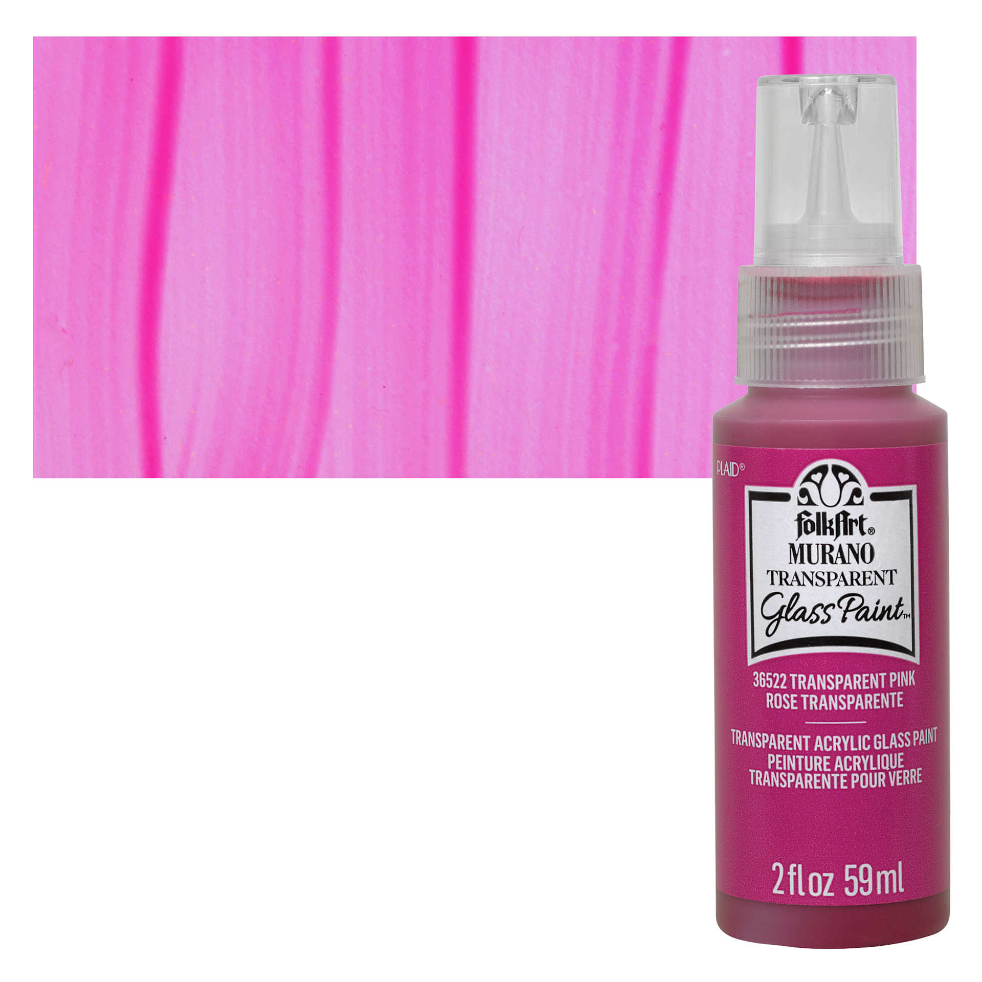 FolkArt Murano Glass Paint - Pink, 2 oz bottle and swatch