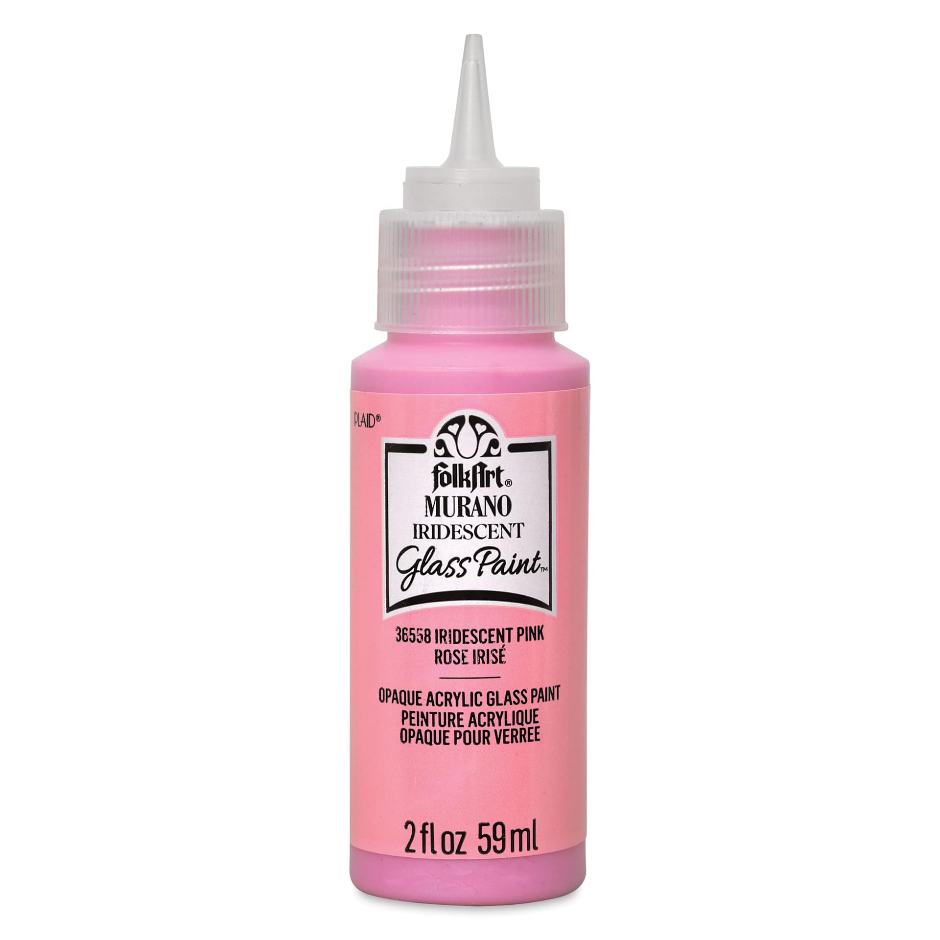 FolkArt Murano Glass Paint - Iridescent Pink, 2 oz with cap off