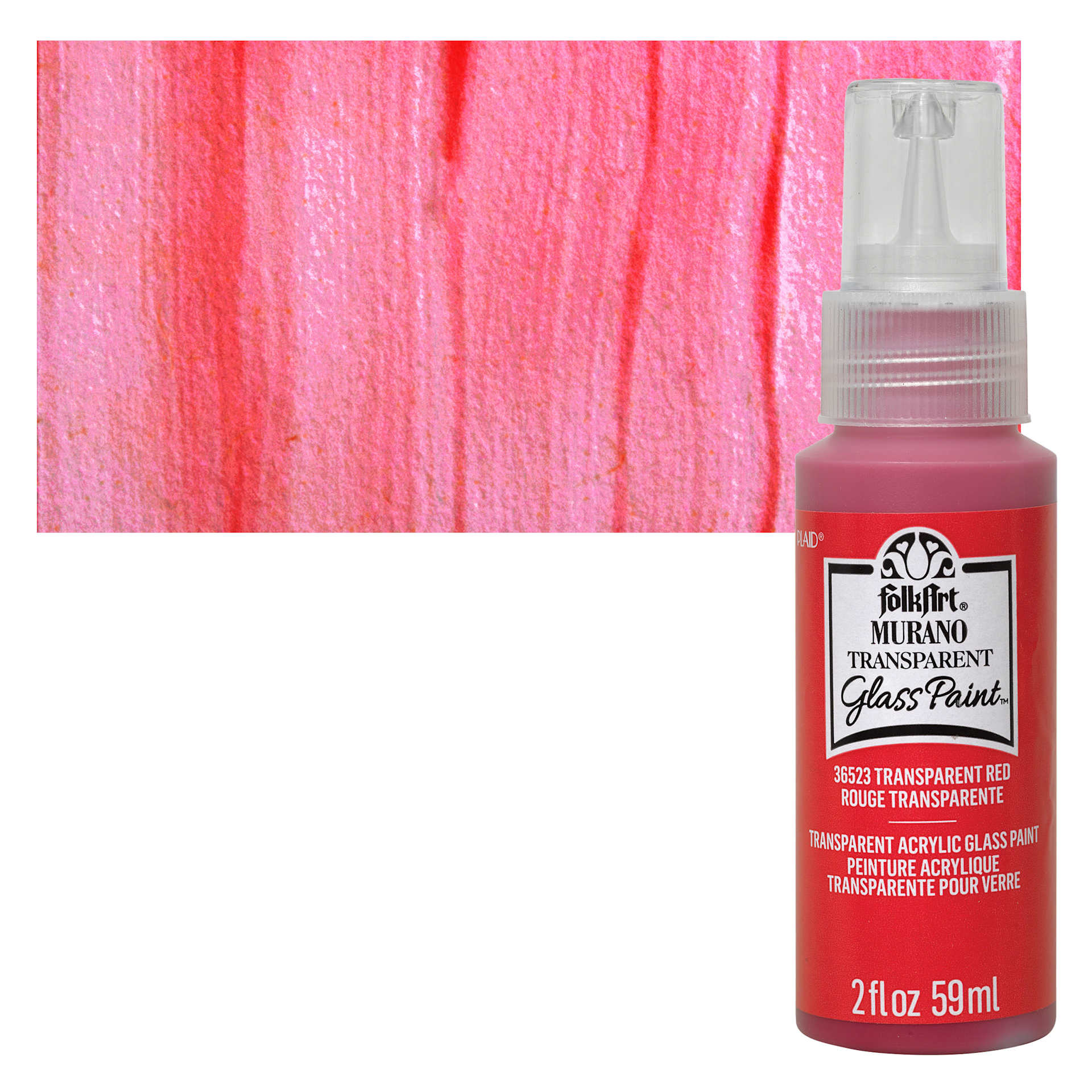 FolkArt Murano Glass Paint - Red, 2 oz bottle and swatch