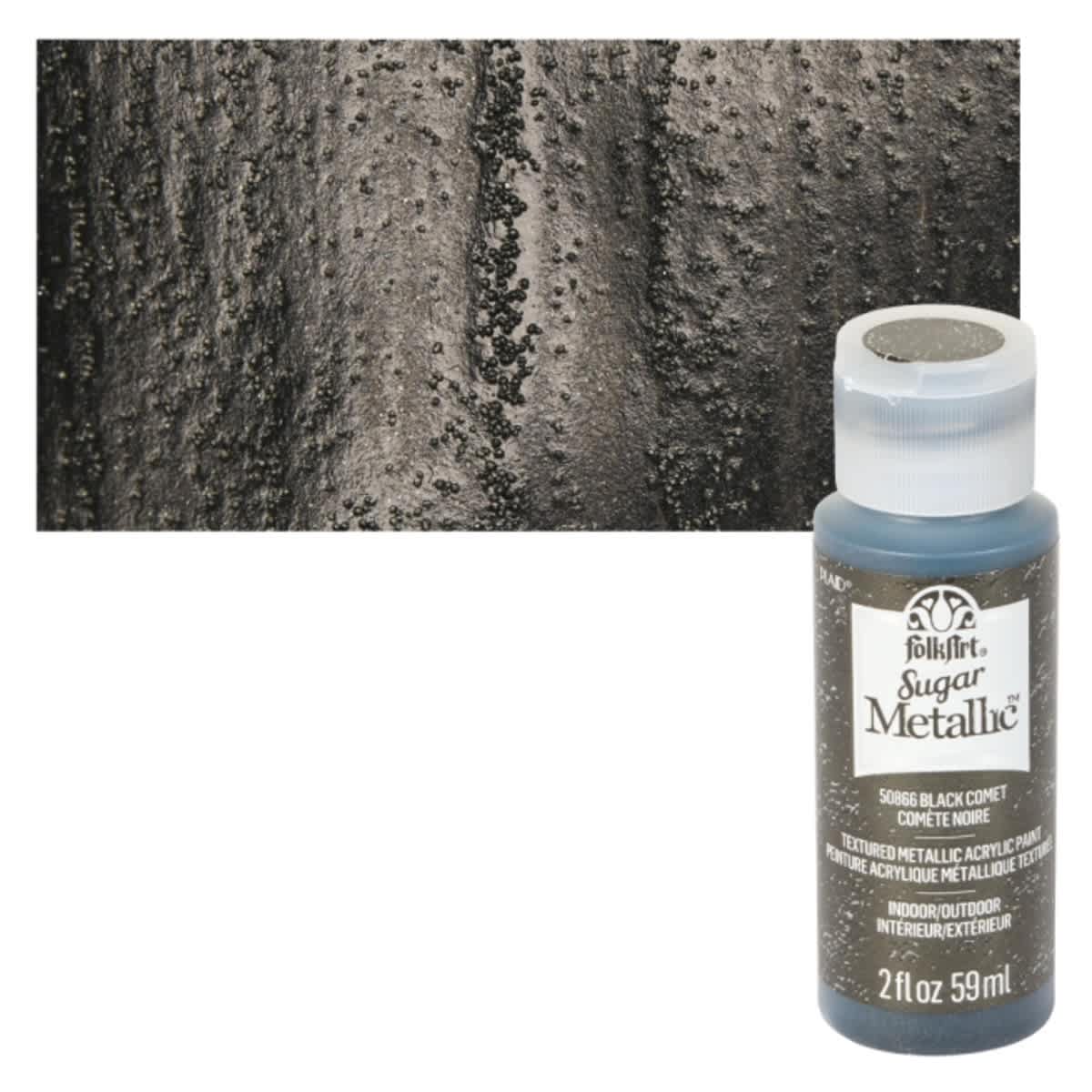 Plaid FolkArt Sugar Metallic Acrylic Paint - Black Comet - Bottle and Swatch