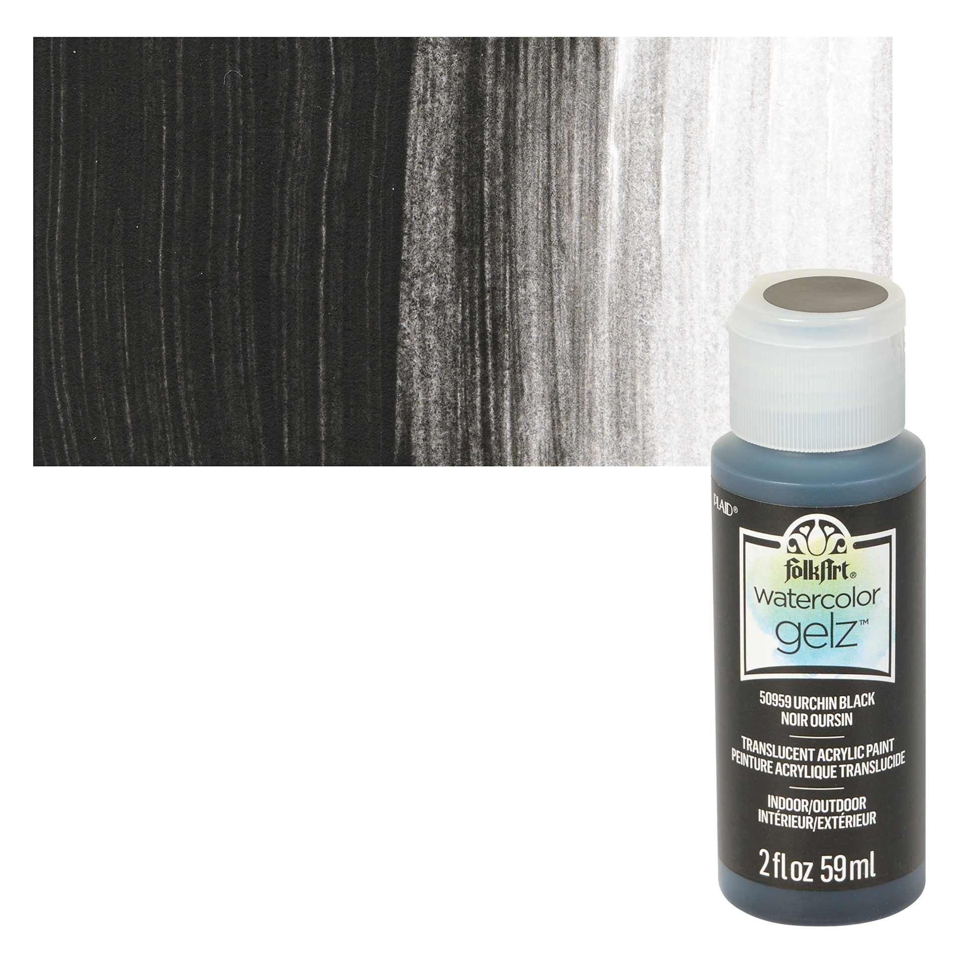 FolkArt Watercolor Gelz Acrylic Paint - Urchin Black - Bottle and Swatch