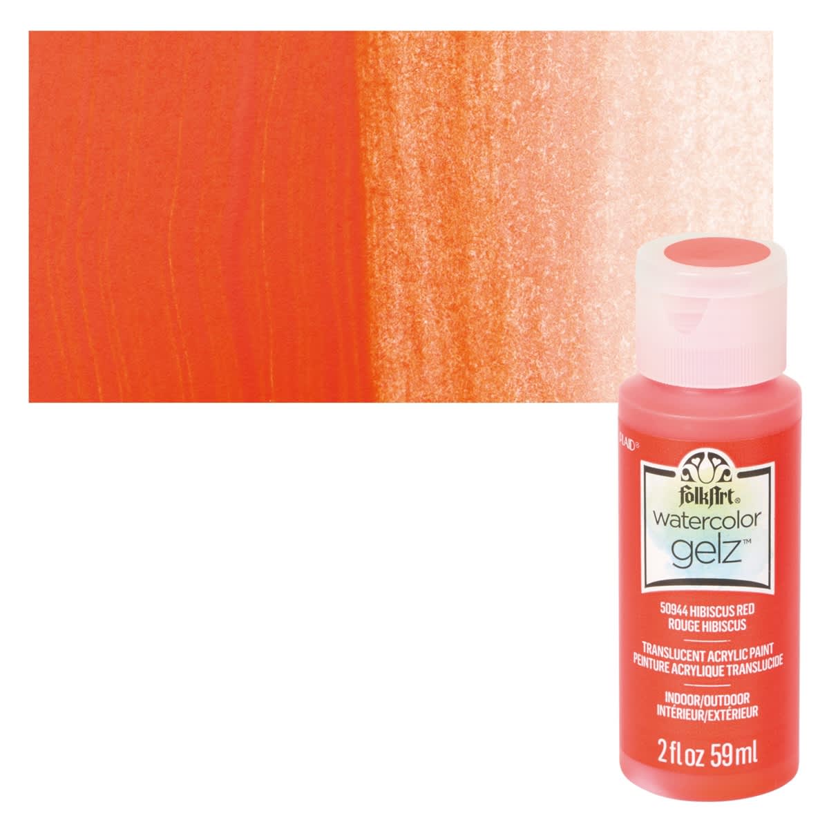 FolkArt Watercolor Gelz Acrylic Paint - Hibiscus Red - Bottle and Swatch
