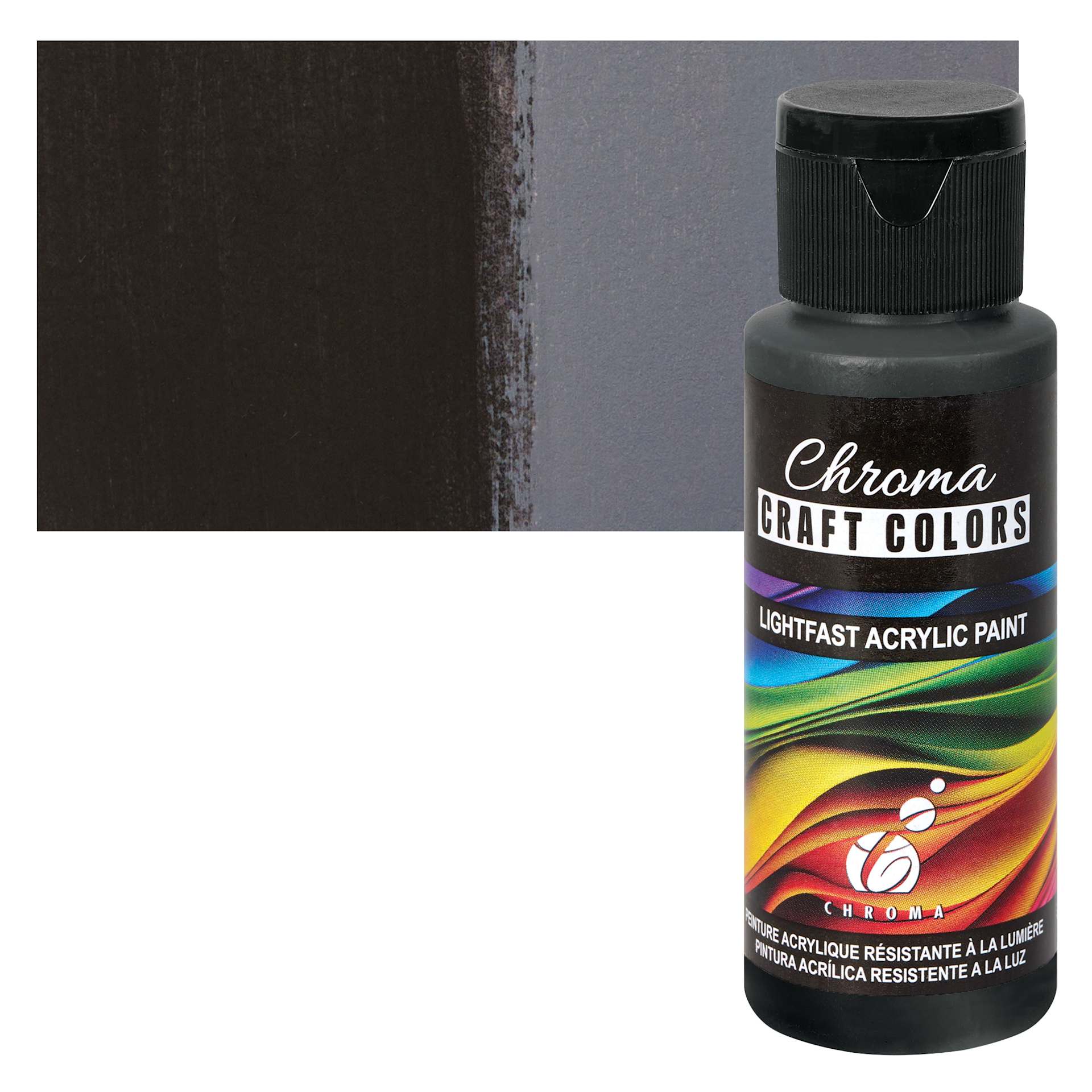 Chroma Craft Colors Acrylic Paint - Raven, swatch and bottle